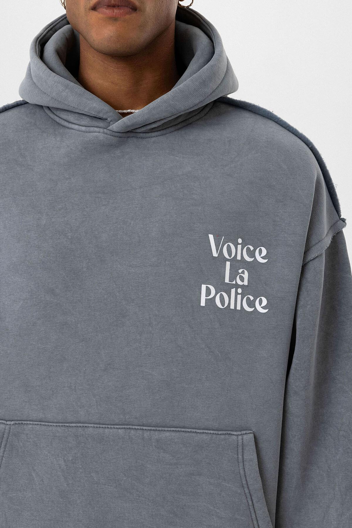 Arka Baskılı Oversize Kapüşonlu Sweatshirt Açık Füme