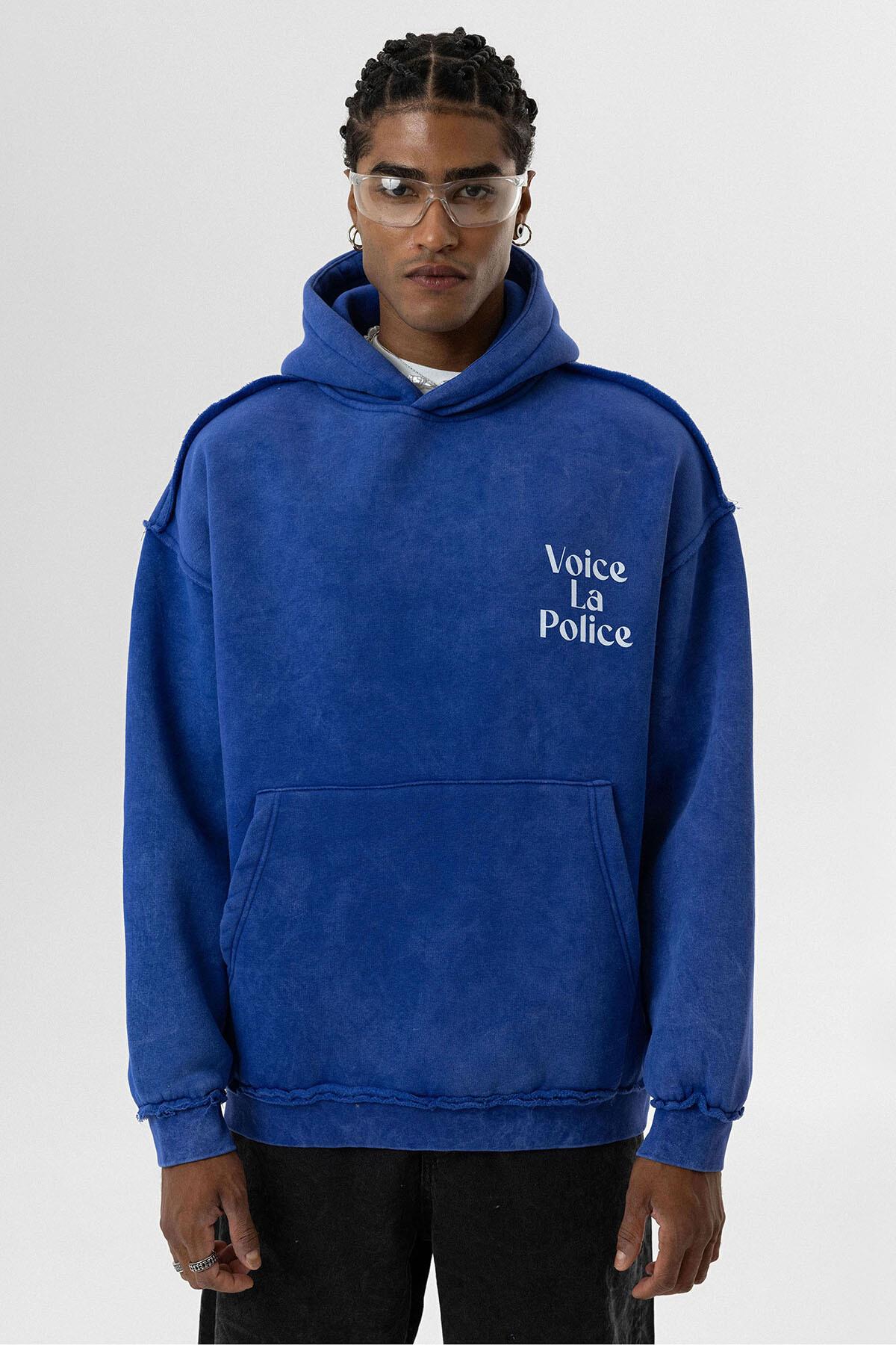 Arka Baskılı Oversize Kapüşonlu Sweatshirt Saks