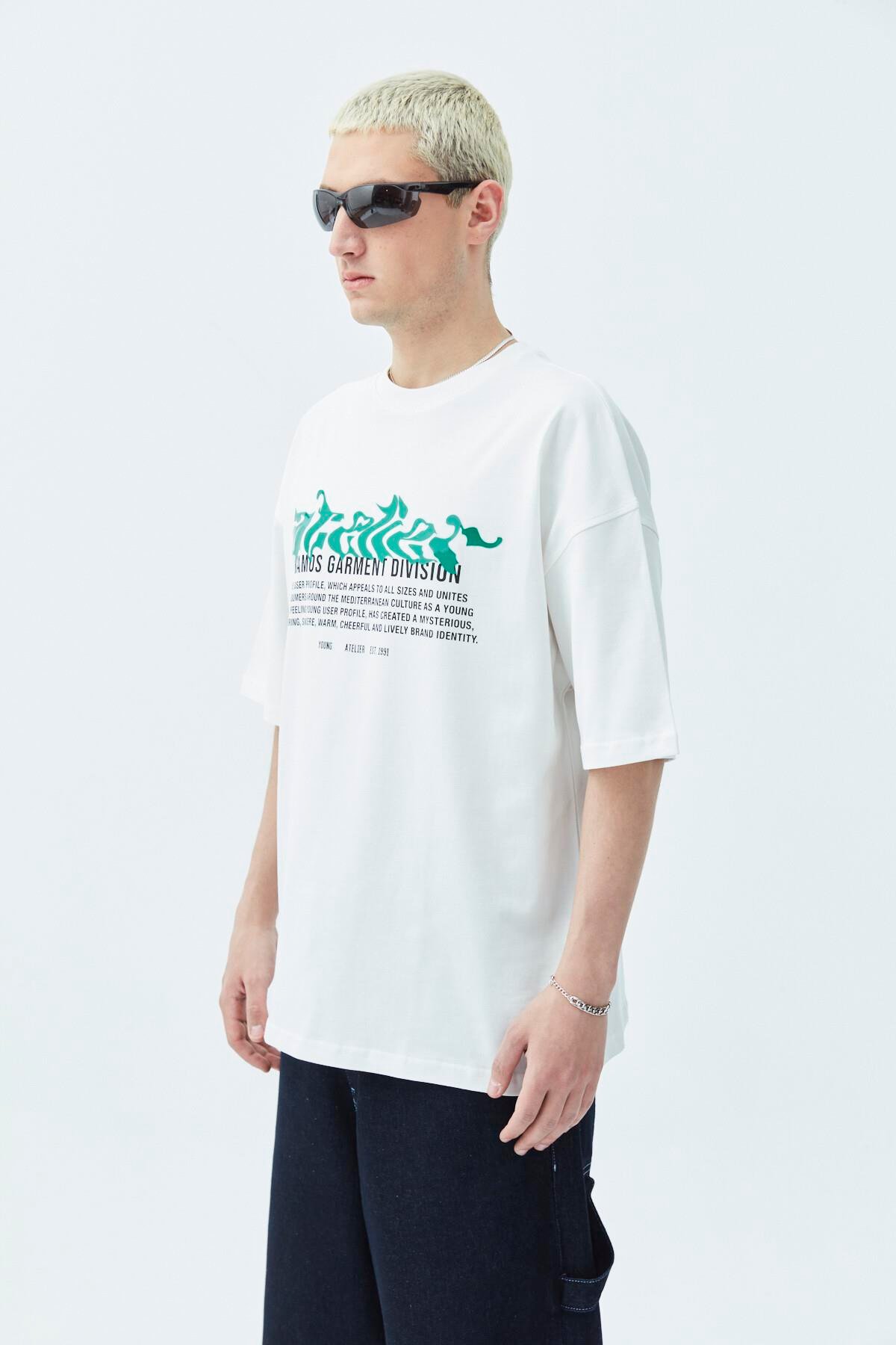 Atelier Kabartma Baskılı Oversize Tişört Ekru
