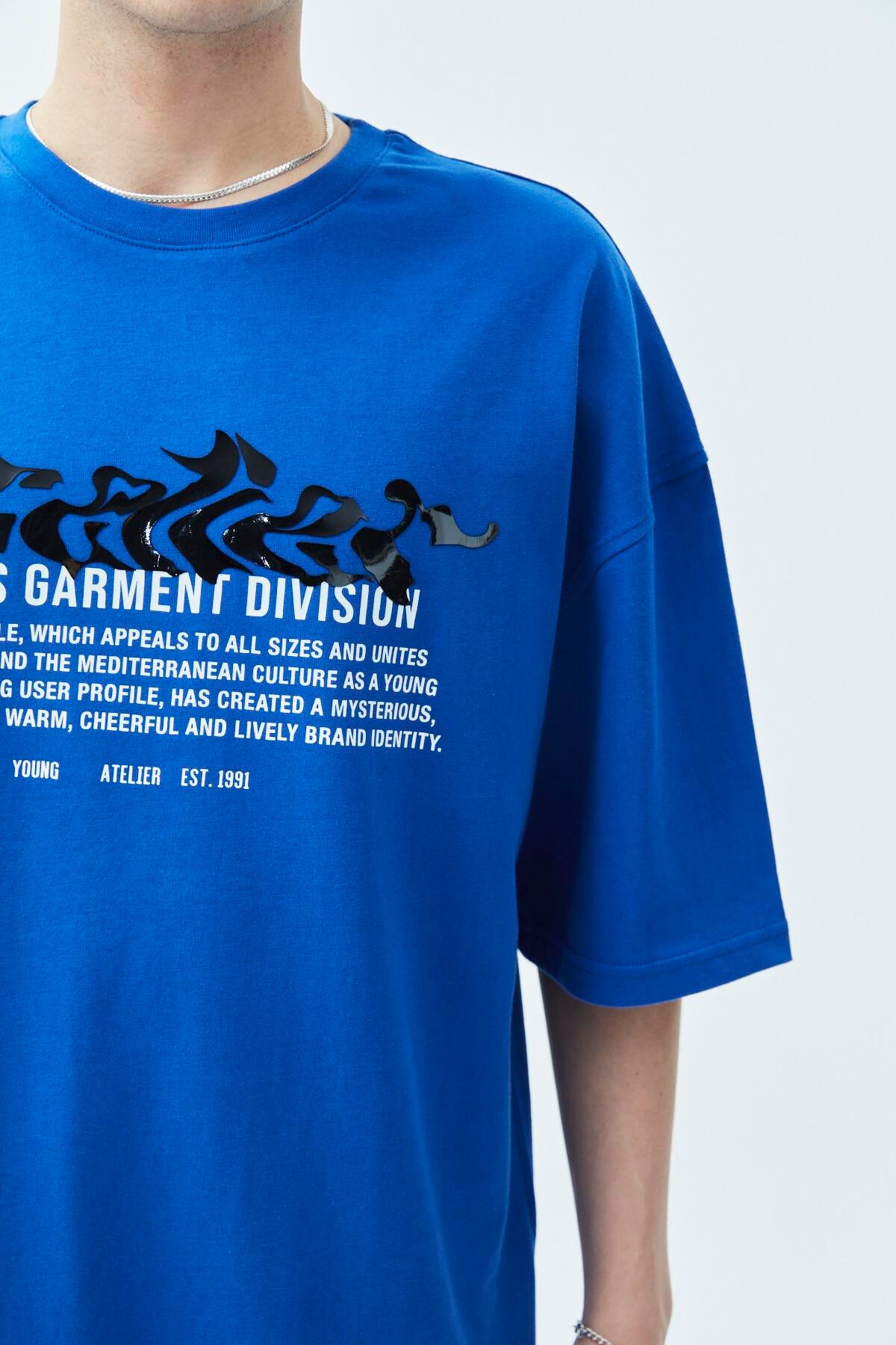 Atelier Kabartma Baskılı Oversize Tişört Saks
