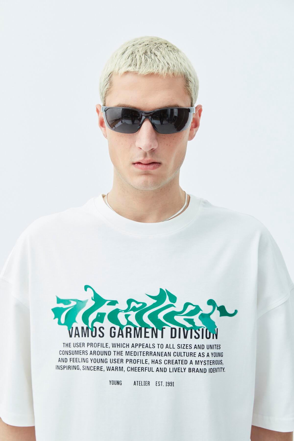 Atelier Kabartma Baskılı Oversize Tişört Ekru