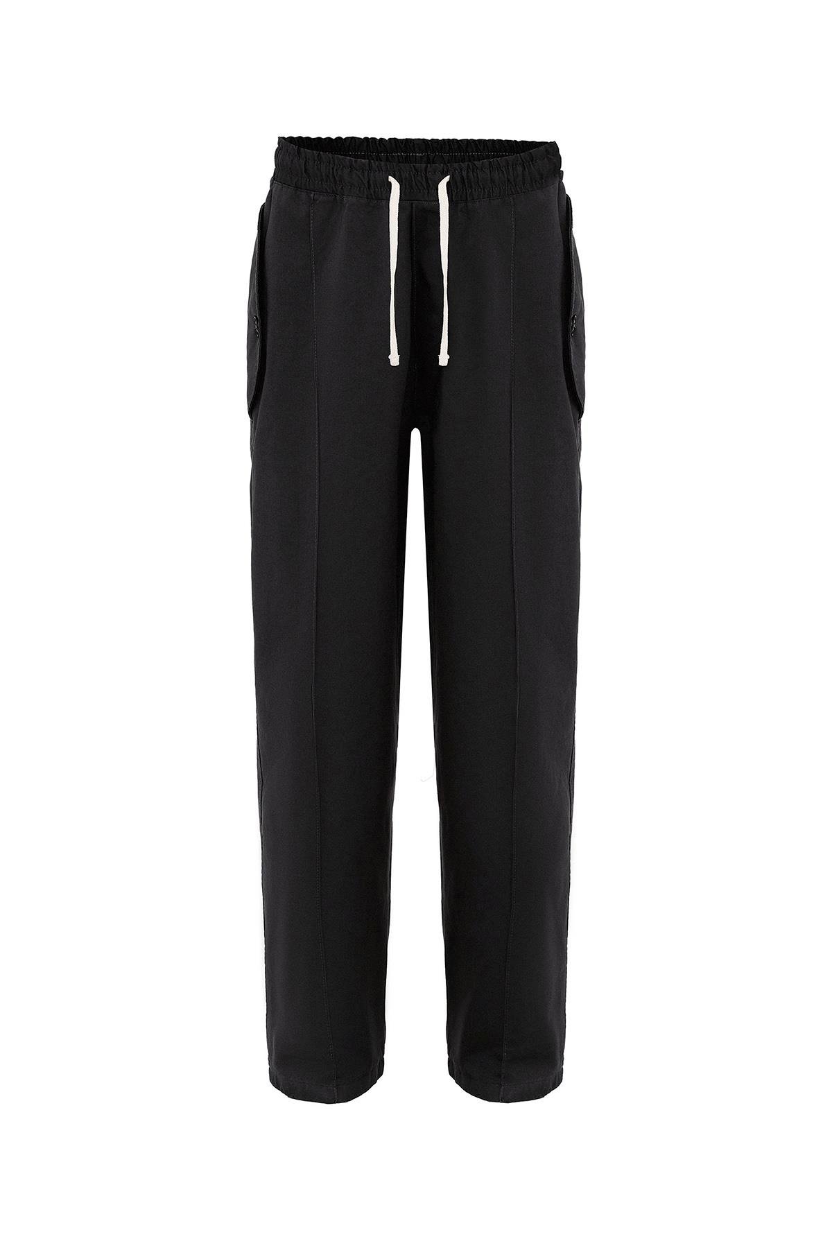 Bağcıklı Baggy Gabardin Pantolon Siyah