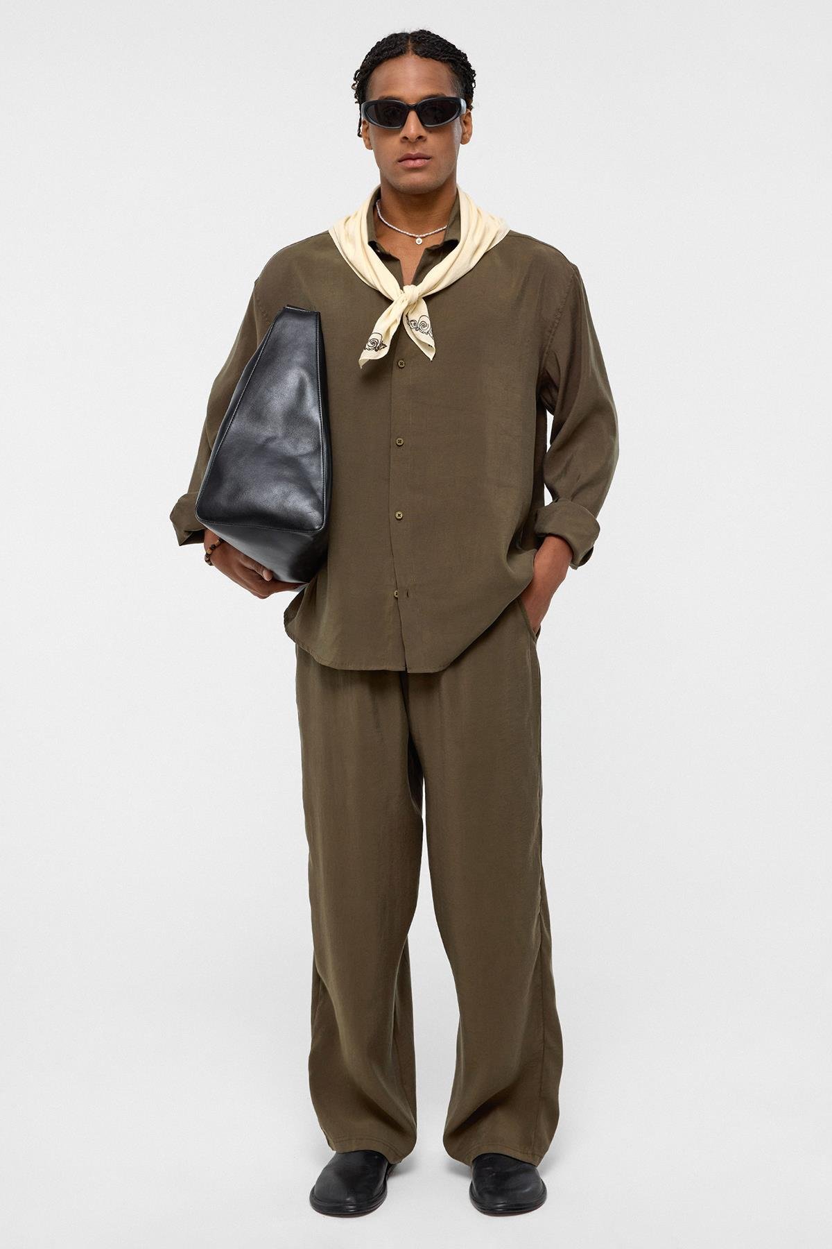 Baggy Fit Modal Kumaş Pantolon Haki