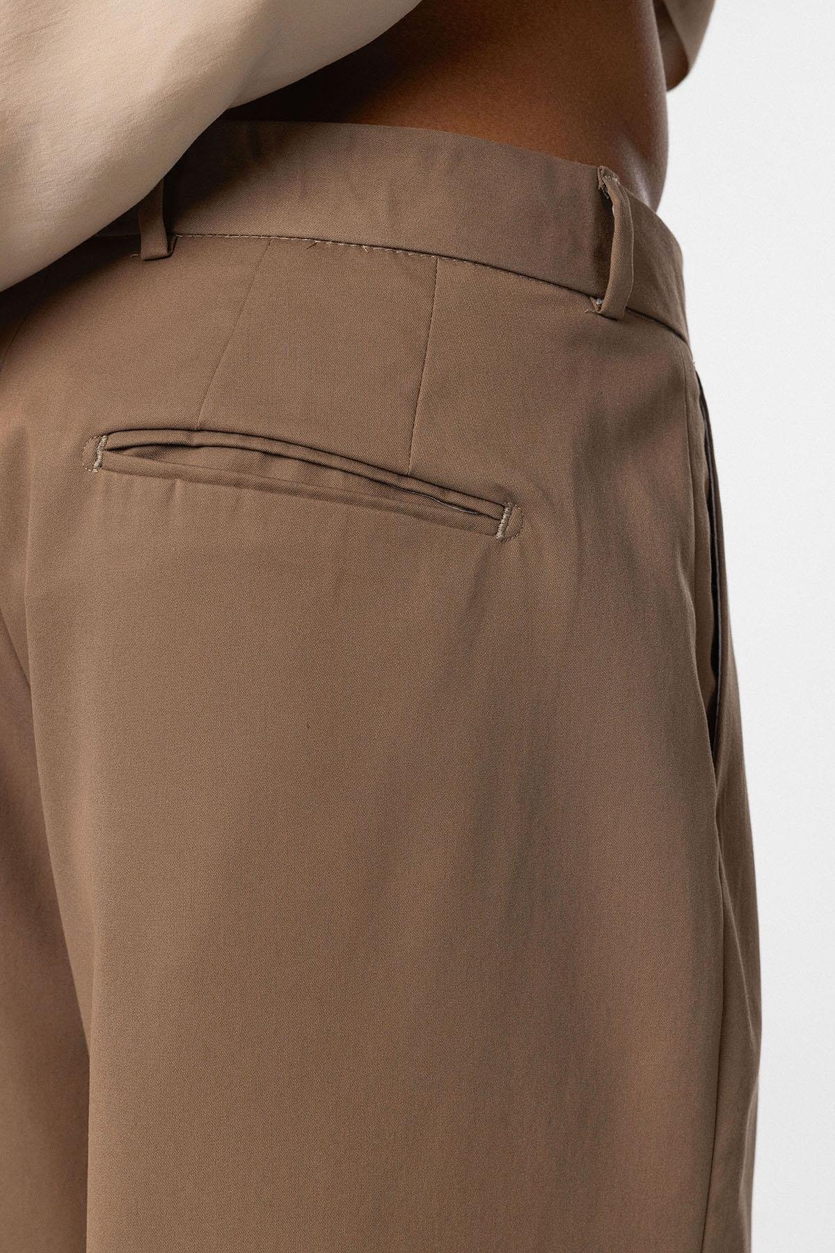 Baggy Fit Pileli Kumaş Pantolon Vizon