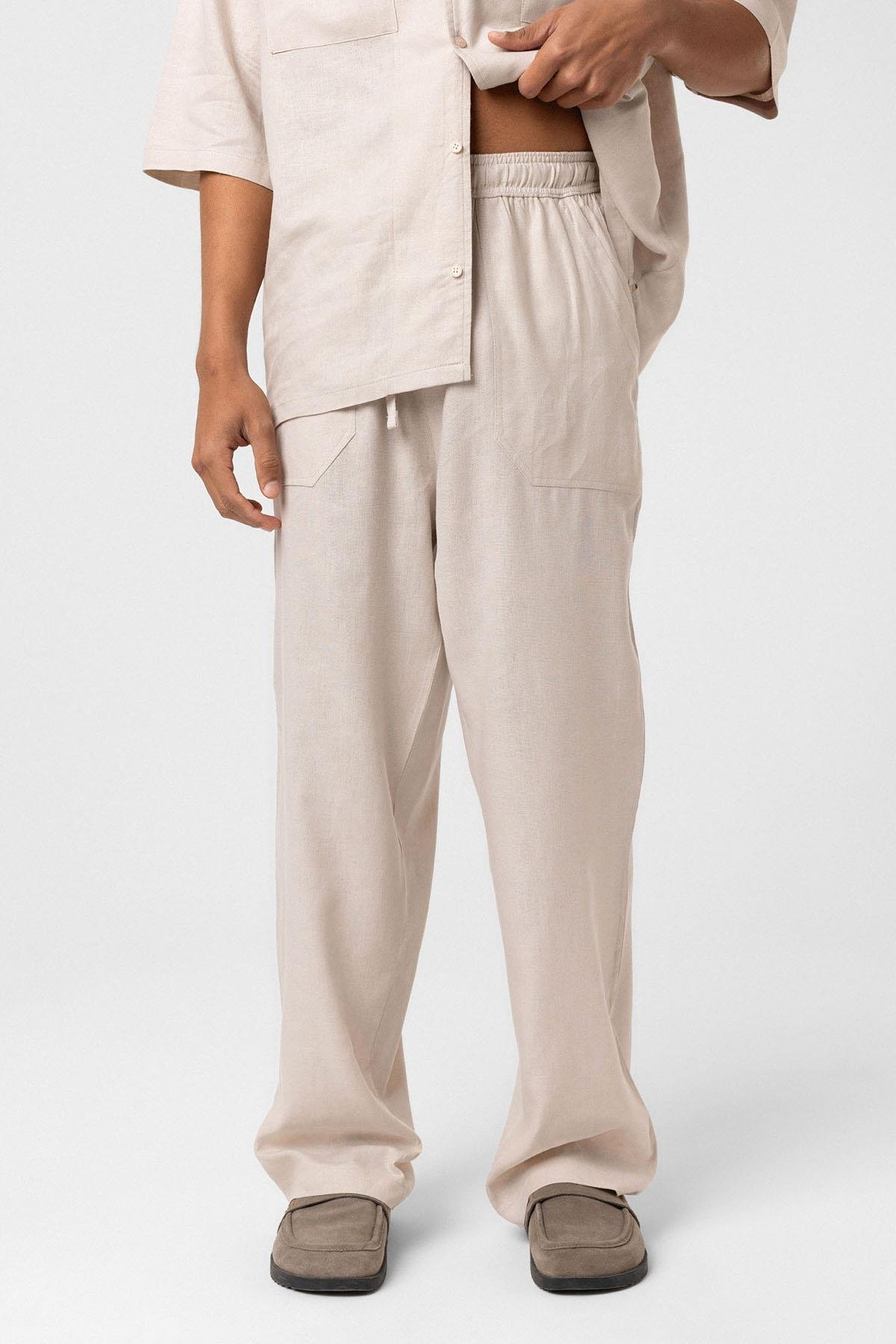 Baggy Keten Pantolon Bej