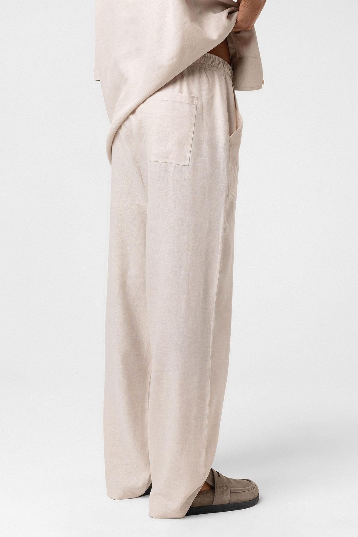 Baggy Keten Pantolon Bej