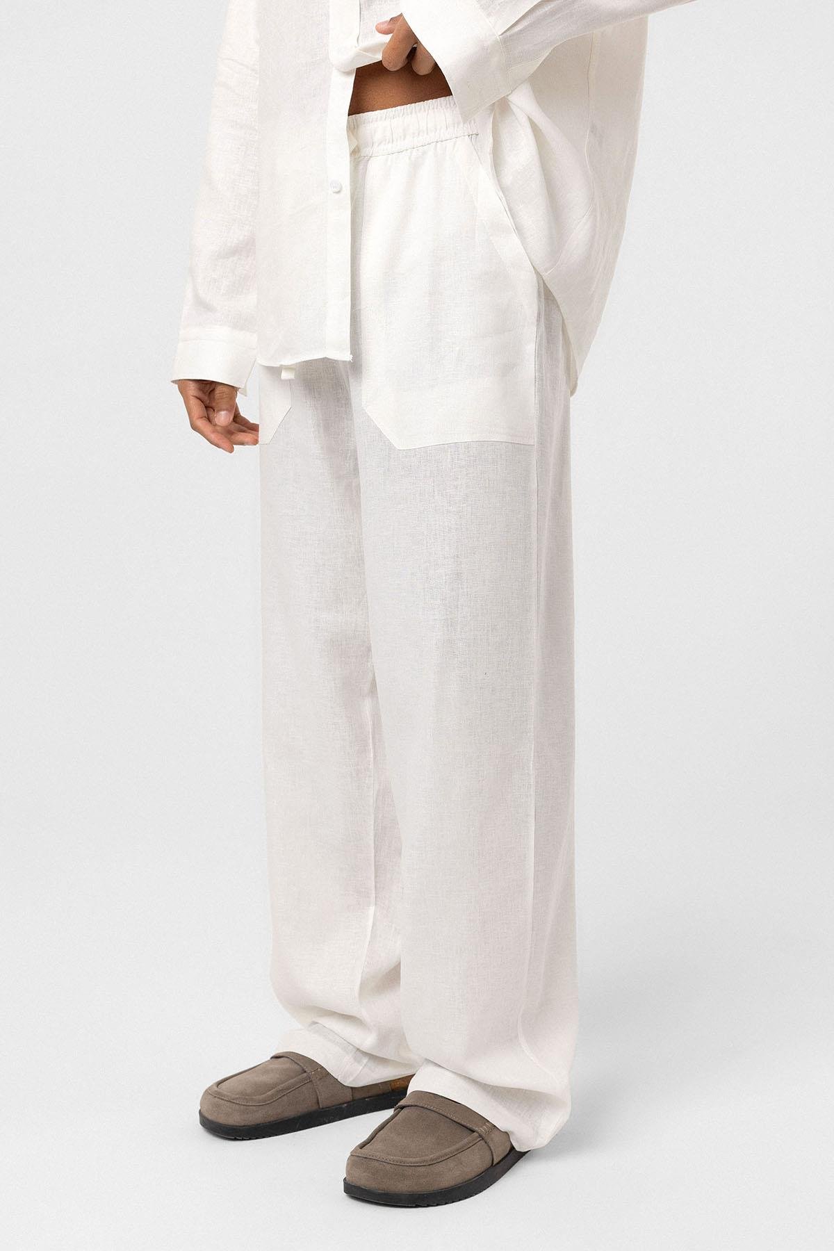 Baggy Keten Pantolon Ekru