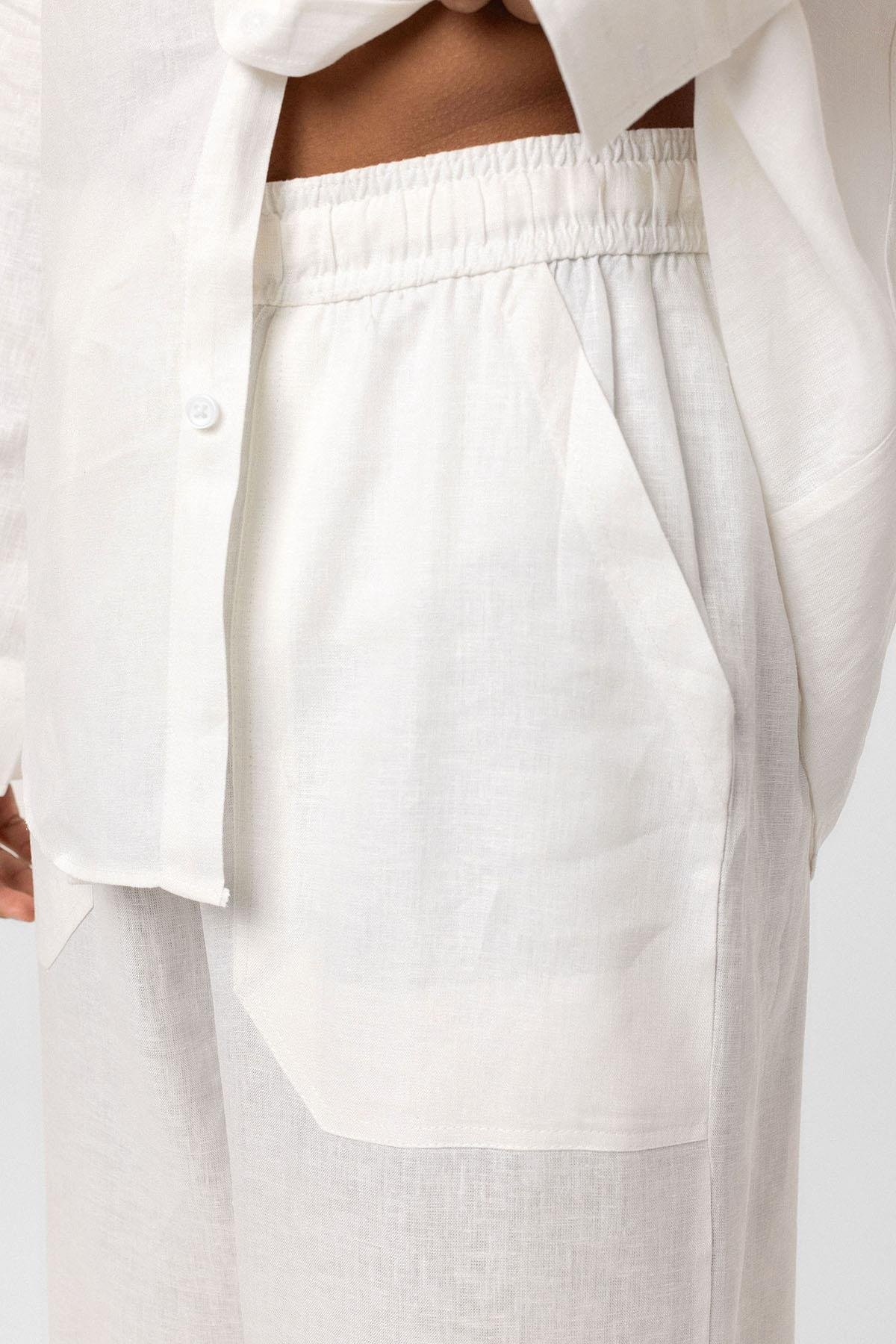 Baggy Keten Pantolon Ekru