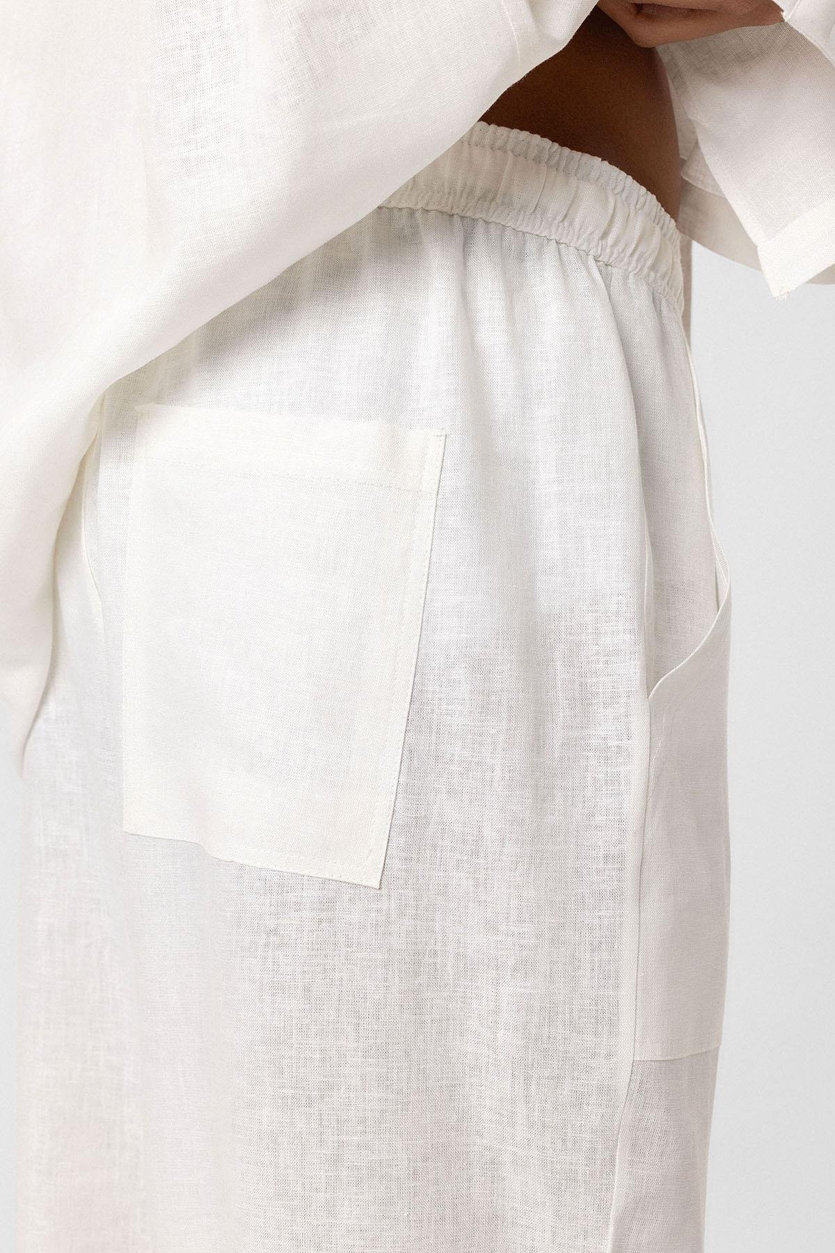 Baggy Keten Pantolon Ekru