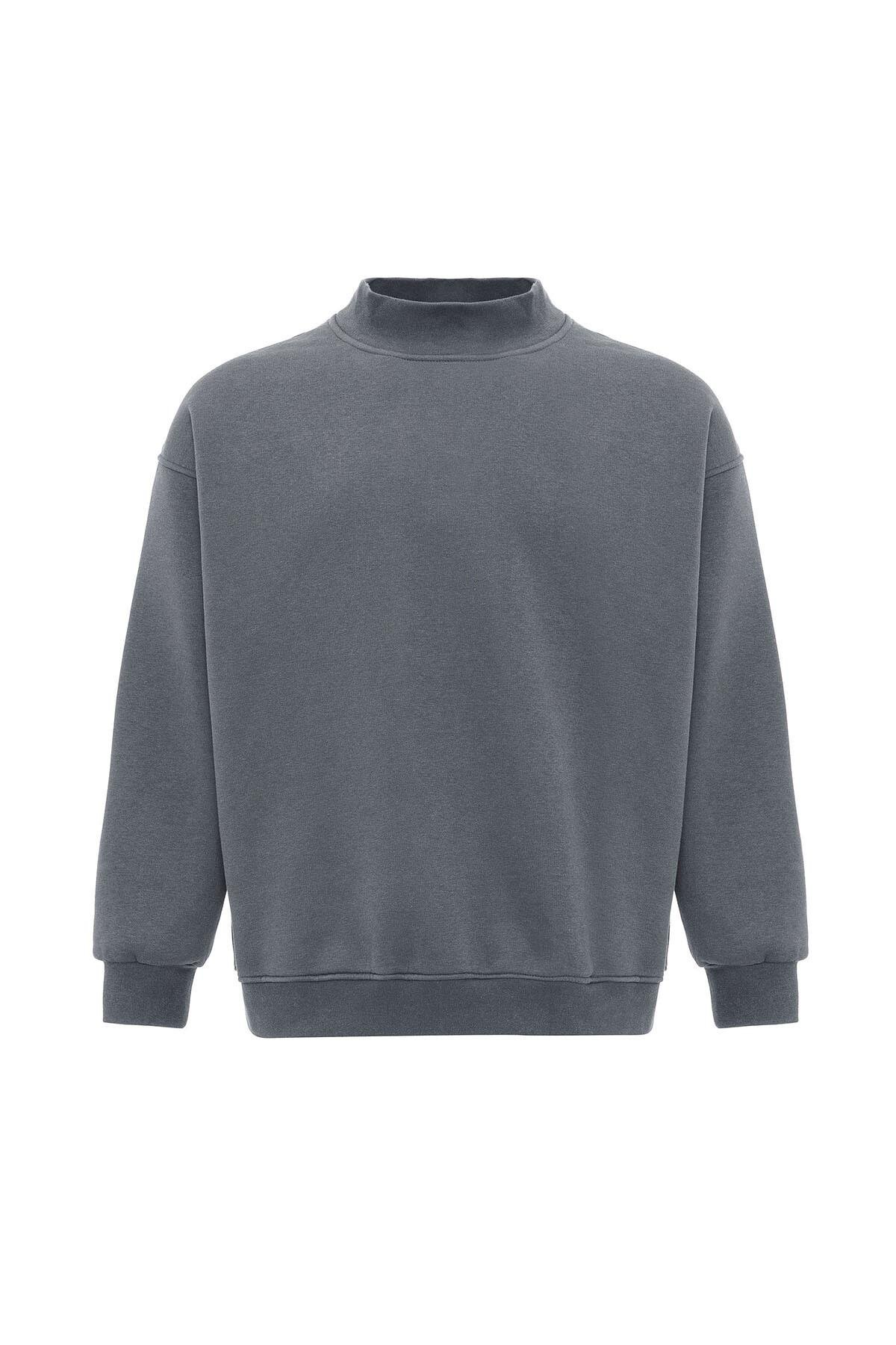 Basıc Oversize Balıkçı Yaka Sweatshirt Füme
