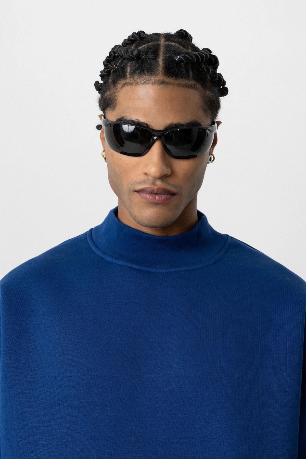 Basıc Oversize Balıkçı Yaka Sweatshirt İndigo