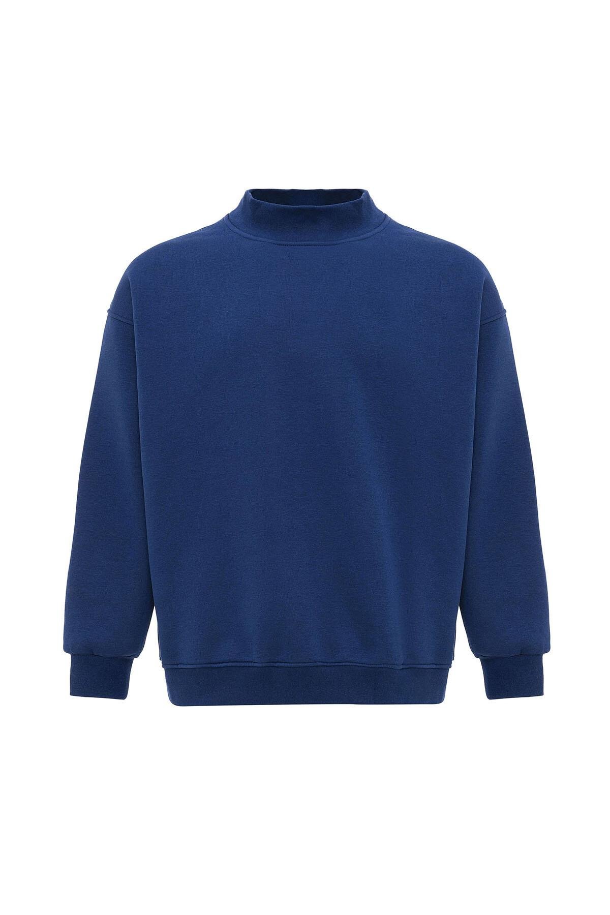 Basıc Oversize Balıkçı Yaka Sweatshirt İndigo