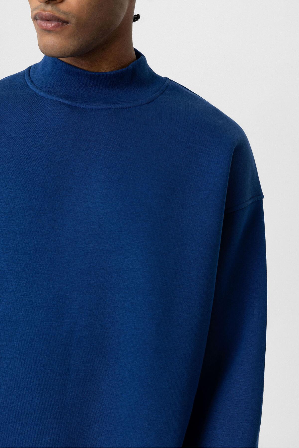 Basıc Oversize Balıkçı Yaka Sweatshirt İndigo