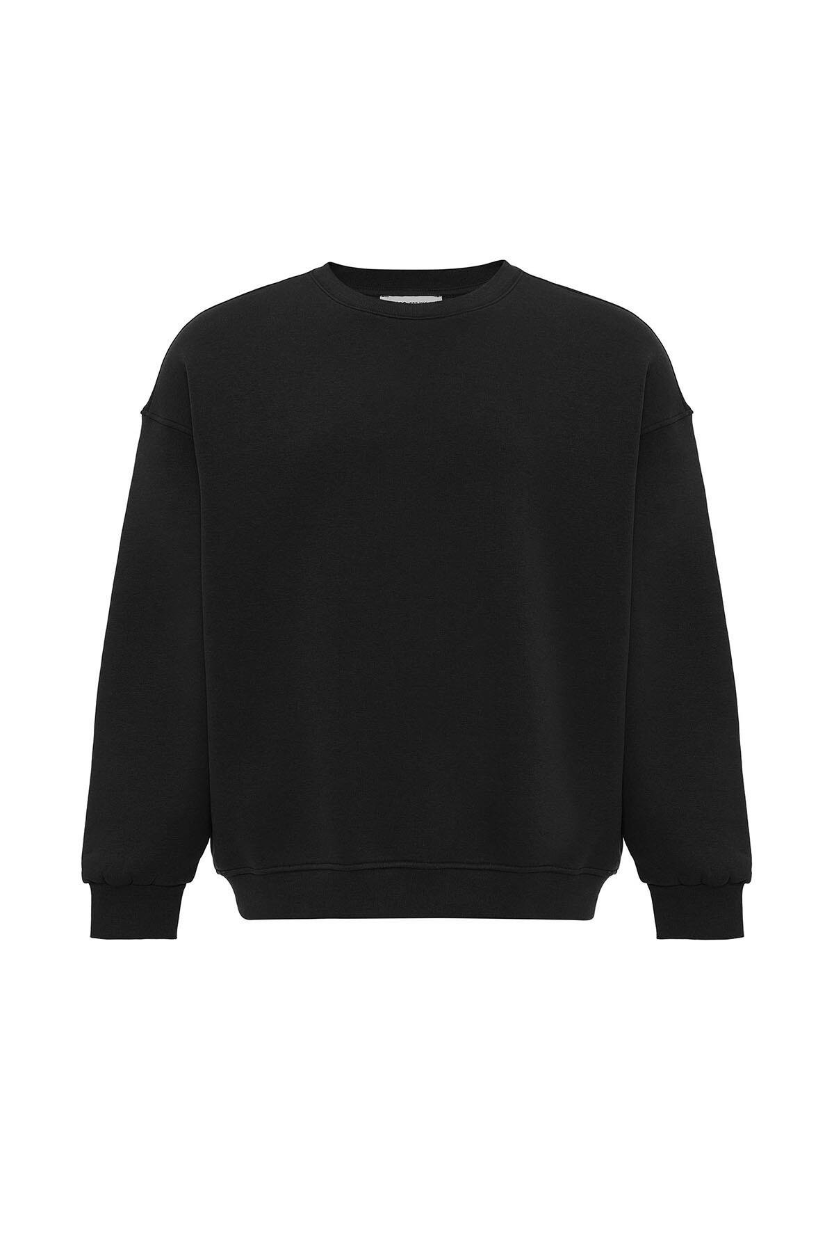 Basıc Oversize Bisiklet Yaka Sweatshirt Siyah