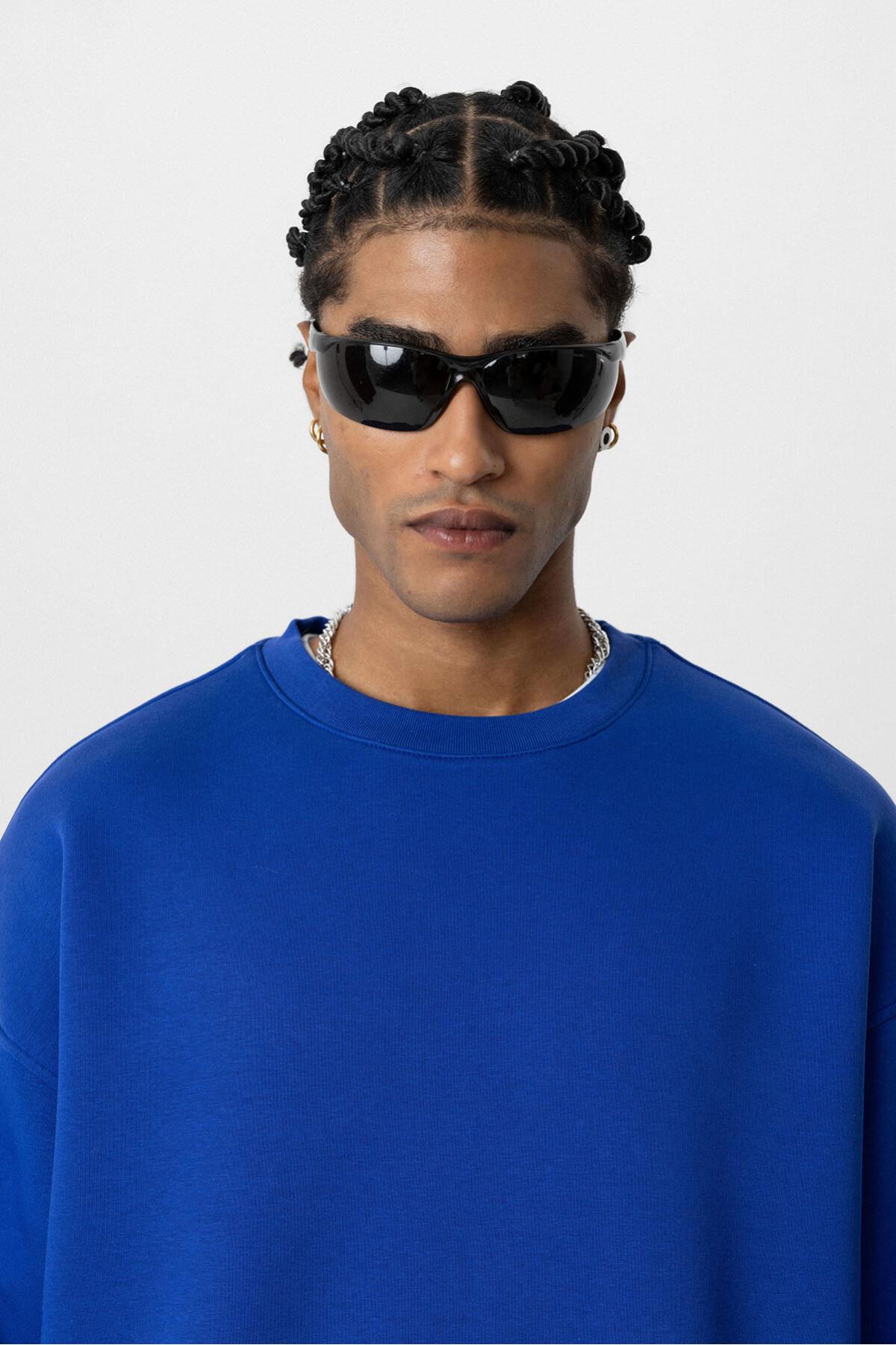 Basıc Oversize Bisiklet Yaka Sweatshirt Saks