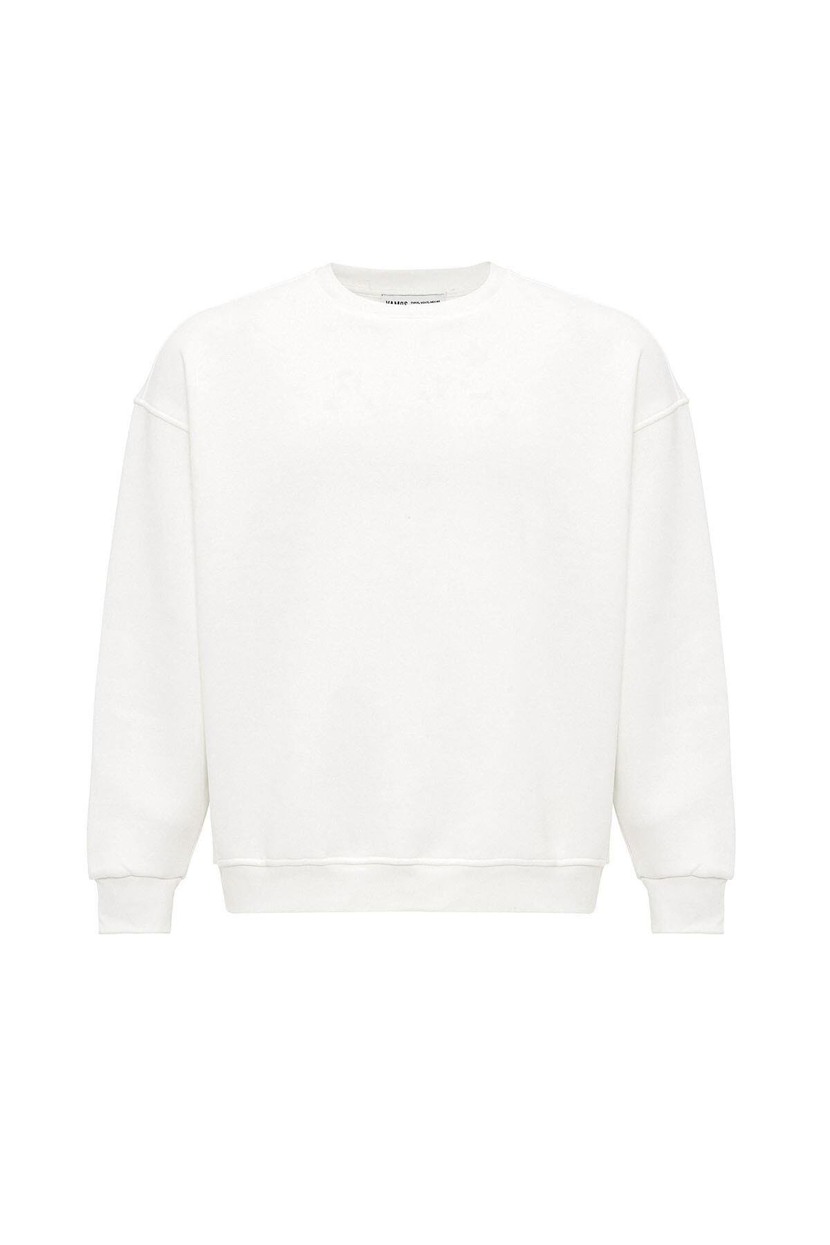 Basıc Oversize Bisiklet Yaka Sweatshirt Ekru