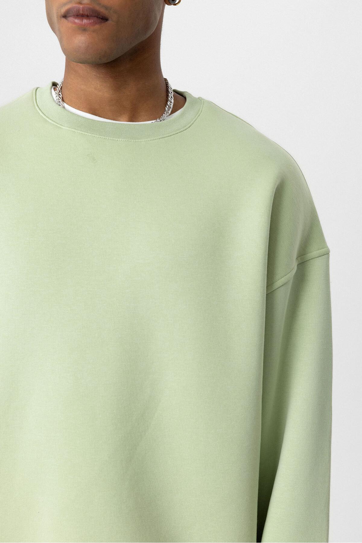 Basıc Oversize Bisiklet Yaka Sweatshirt Mint