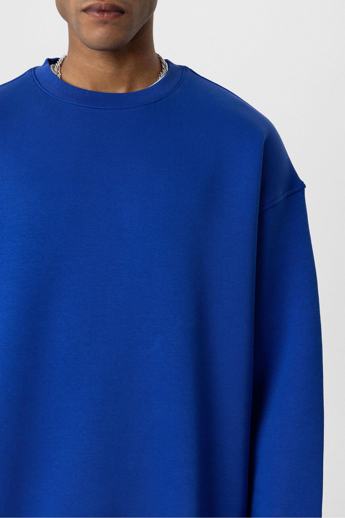 Basıc Oversize Bisiklet Yaka Sweatshirt Saks