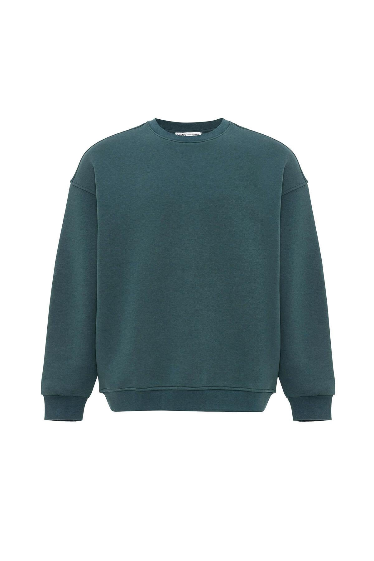 Basıc Oversize Bisiklet Yaka Sweatshirt Petrol