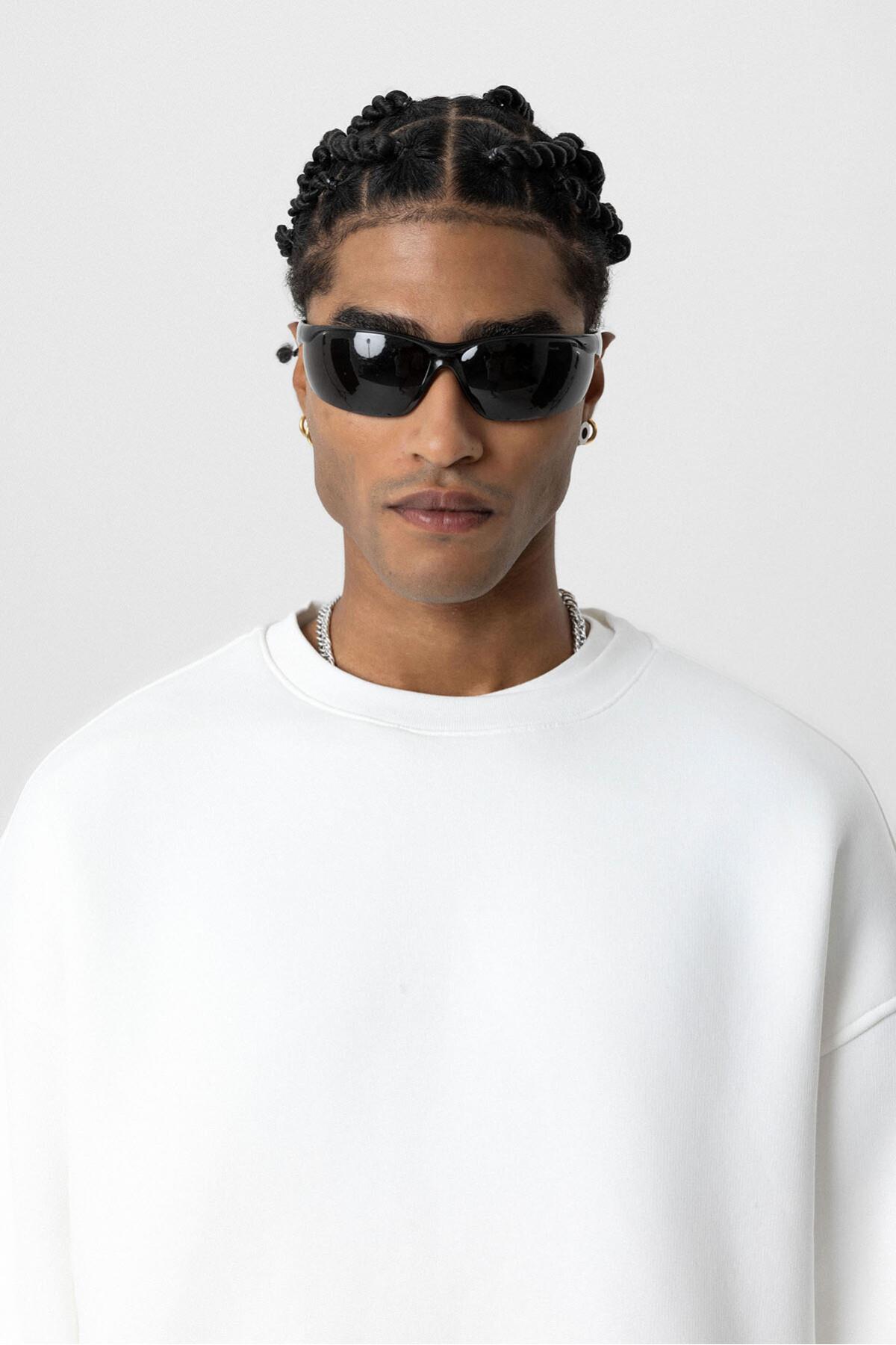 Basıc Oversize Bisiklet Yaka Sweatshirt Ekru