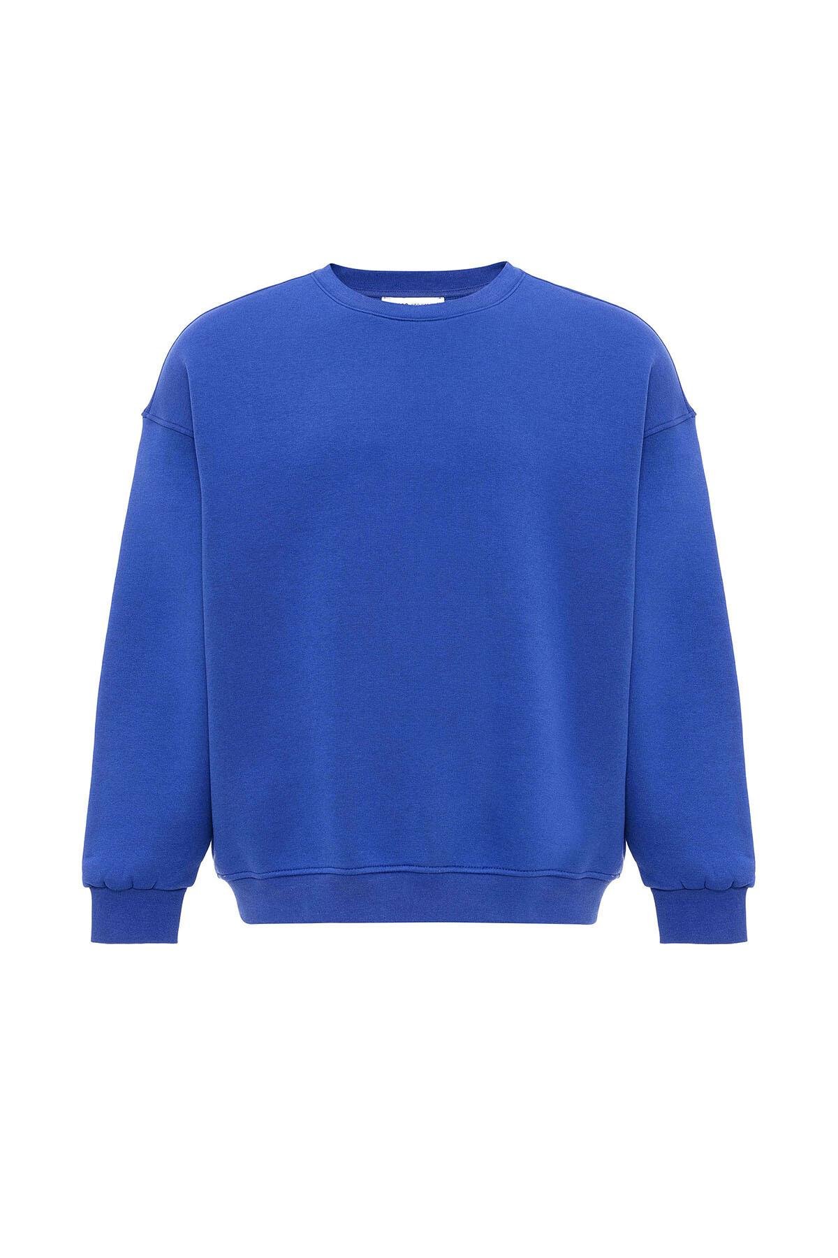 Basıc Oversize Bisiklet Yaka Sweatshirt Saks