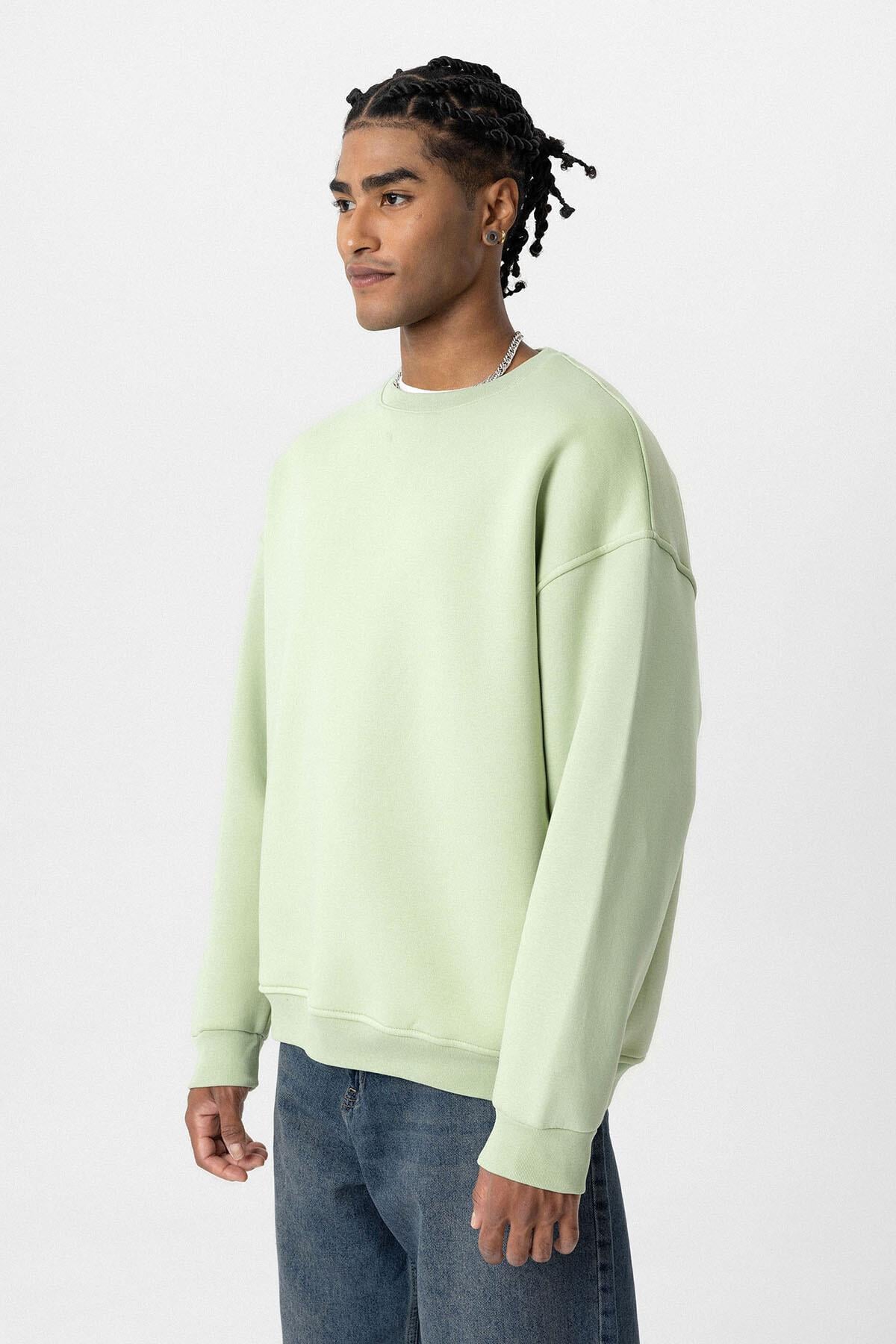 Basıc Oversize Bisiklet Yaka Sweatshirt Mint