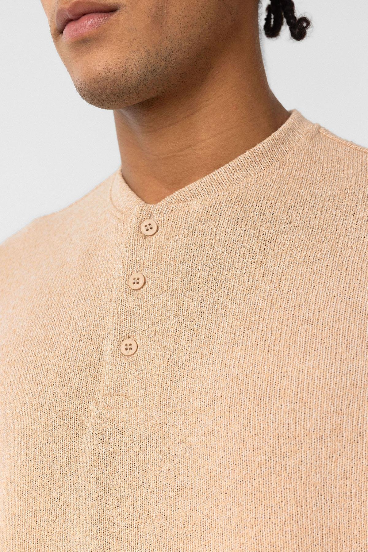 Basic Oversize Düğme Yaka Tişört Taş