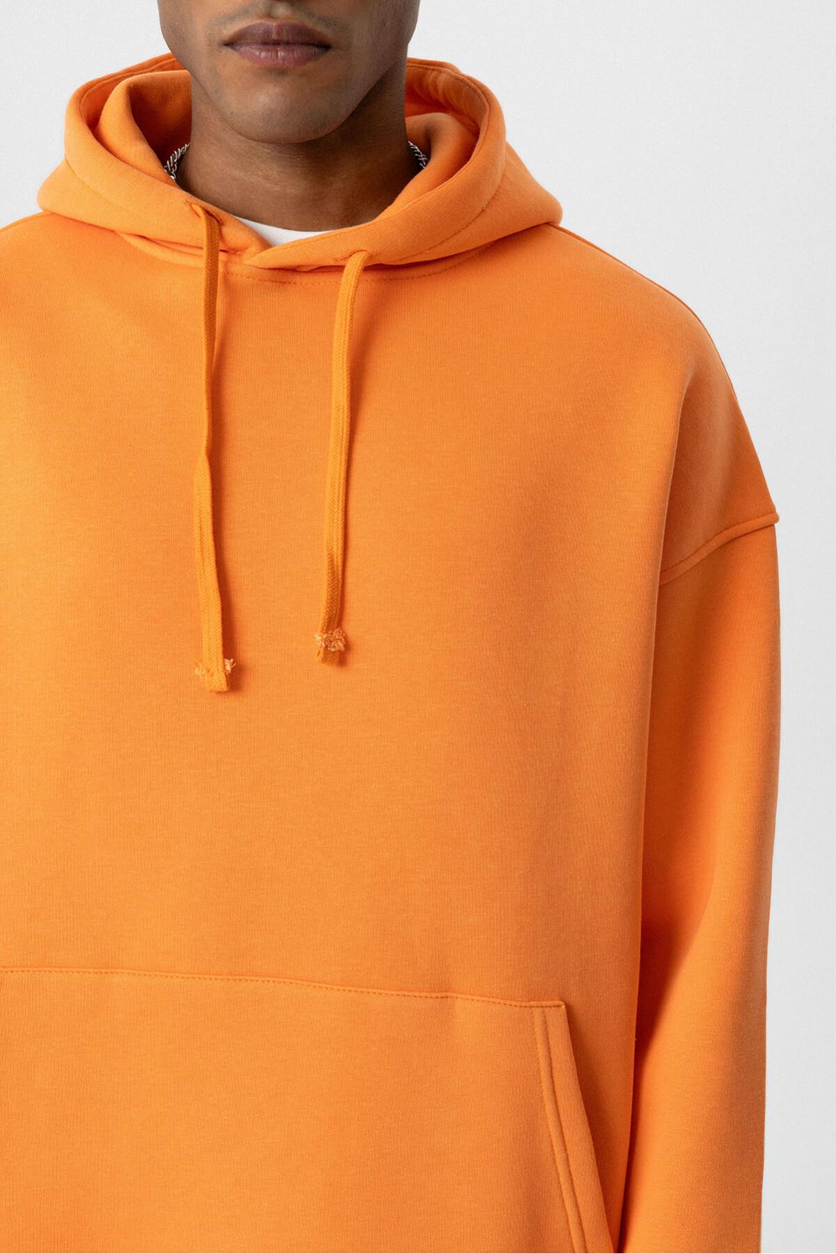 Basıc Oversize Kapüşonlu Cep Detaylı Sweatshirt Oranj