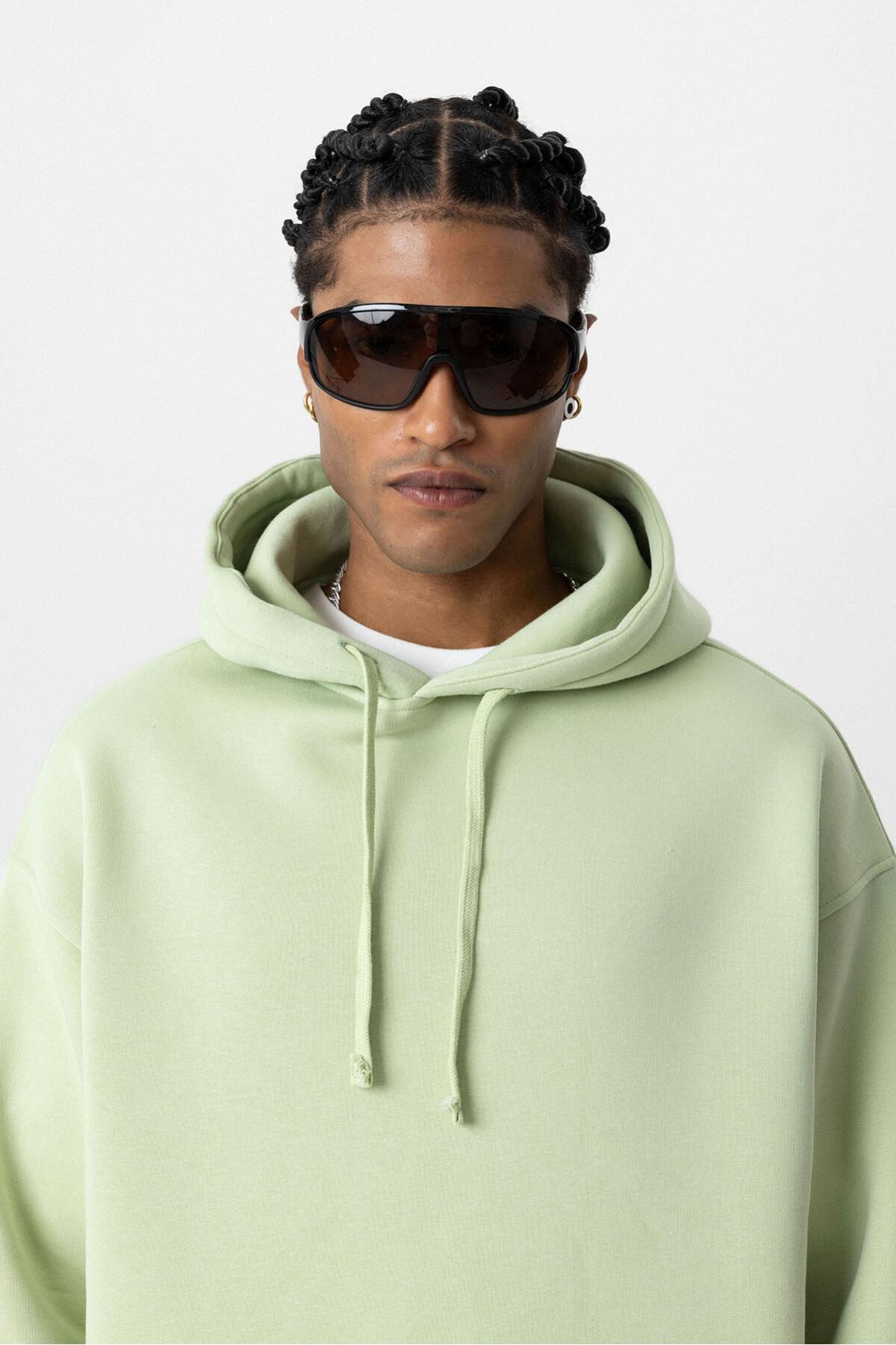 Basıc Oversize Kapüşonlu Cep Detaylı Sweatshirt Mint