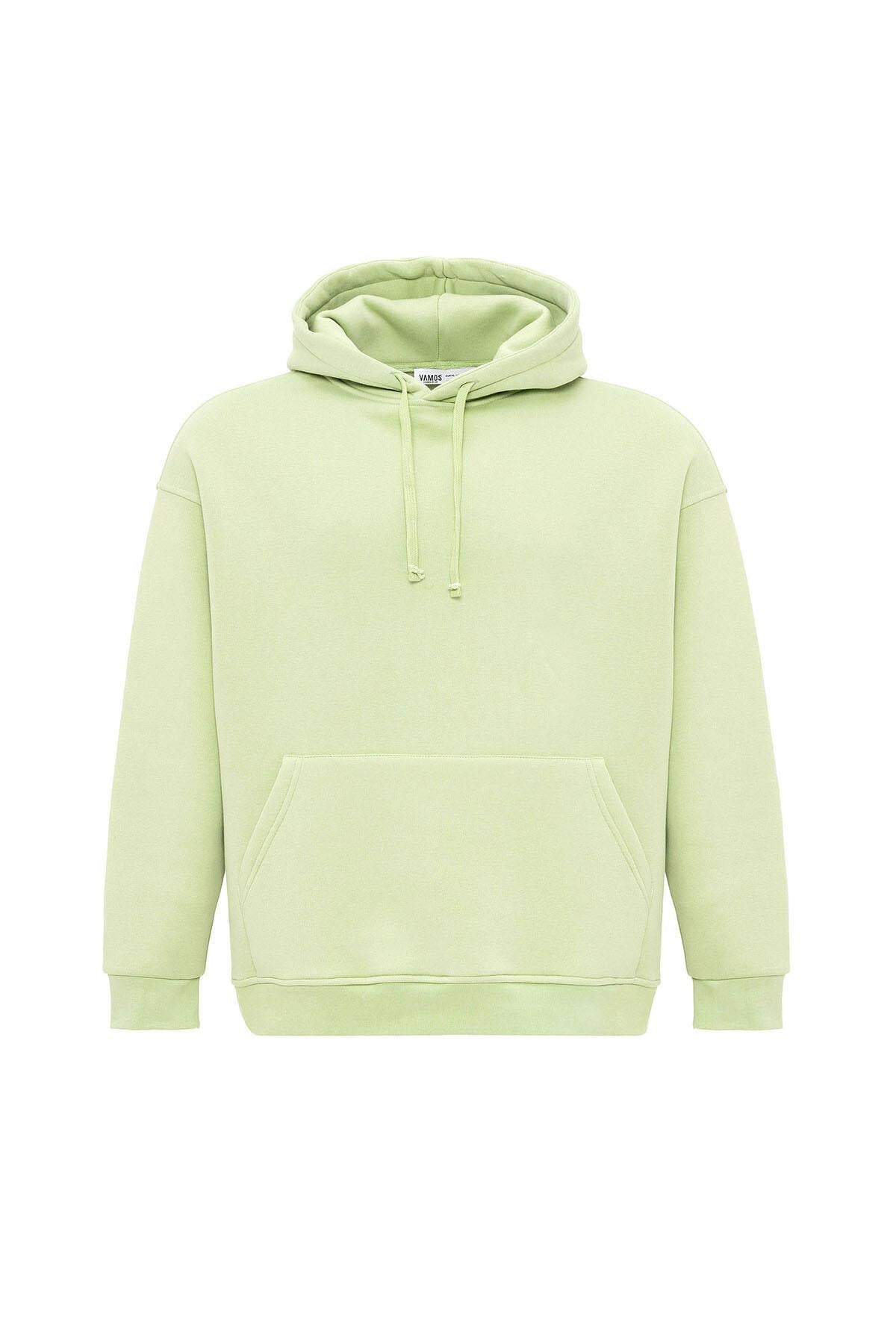 Basıc Oversize Kapüşonlu Cep Detaylı Sweatshirt Mint