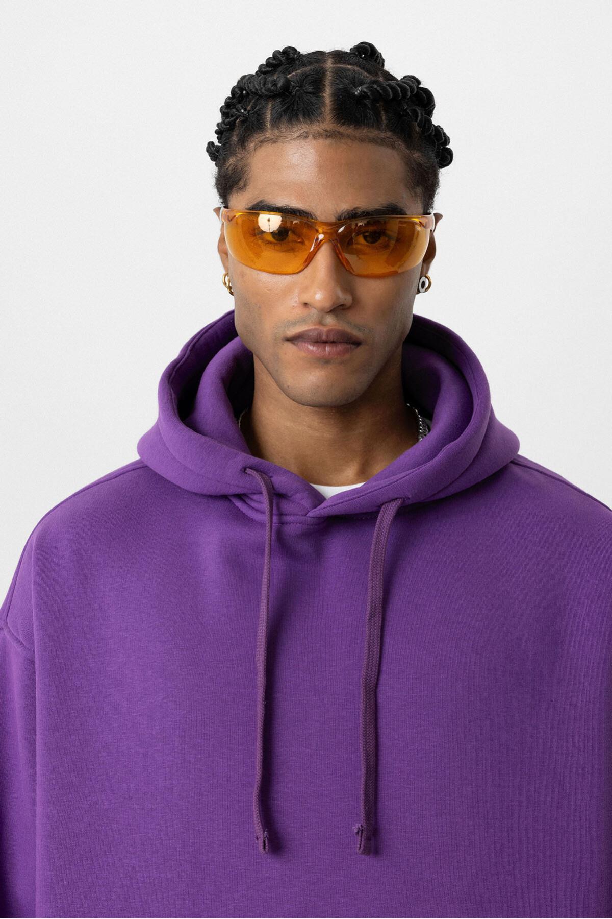 Basıc Oversize Kapüşonlu Cep Detaylı Sweatshirt Mor