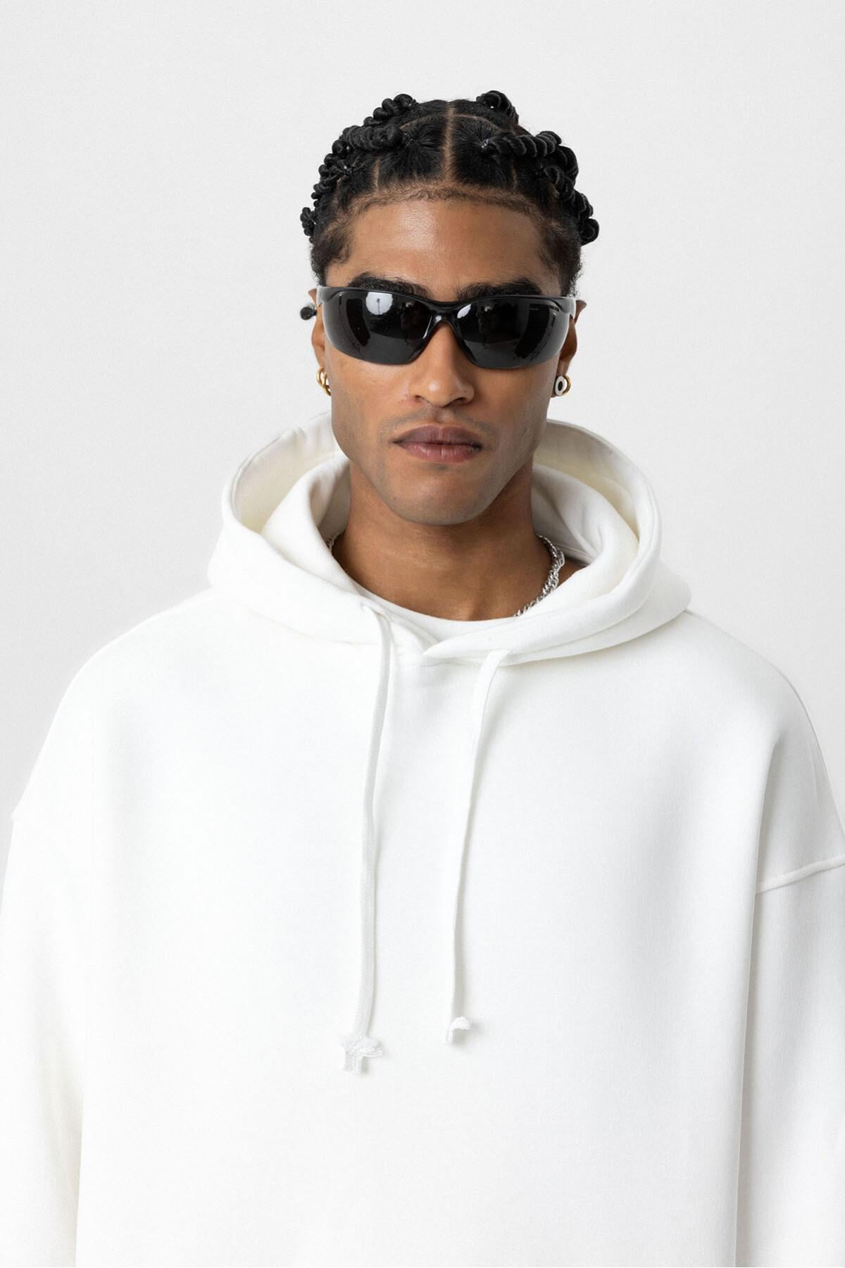 Basıc Oversize Kapüşonlu Cep Detaylı Sweatshirt Ekru