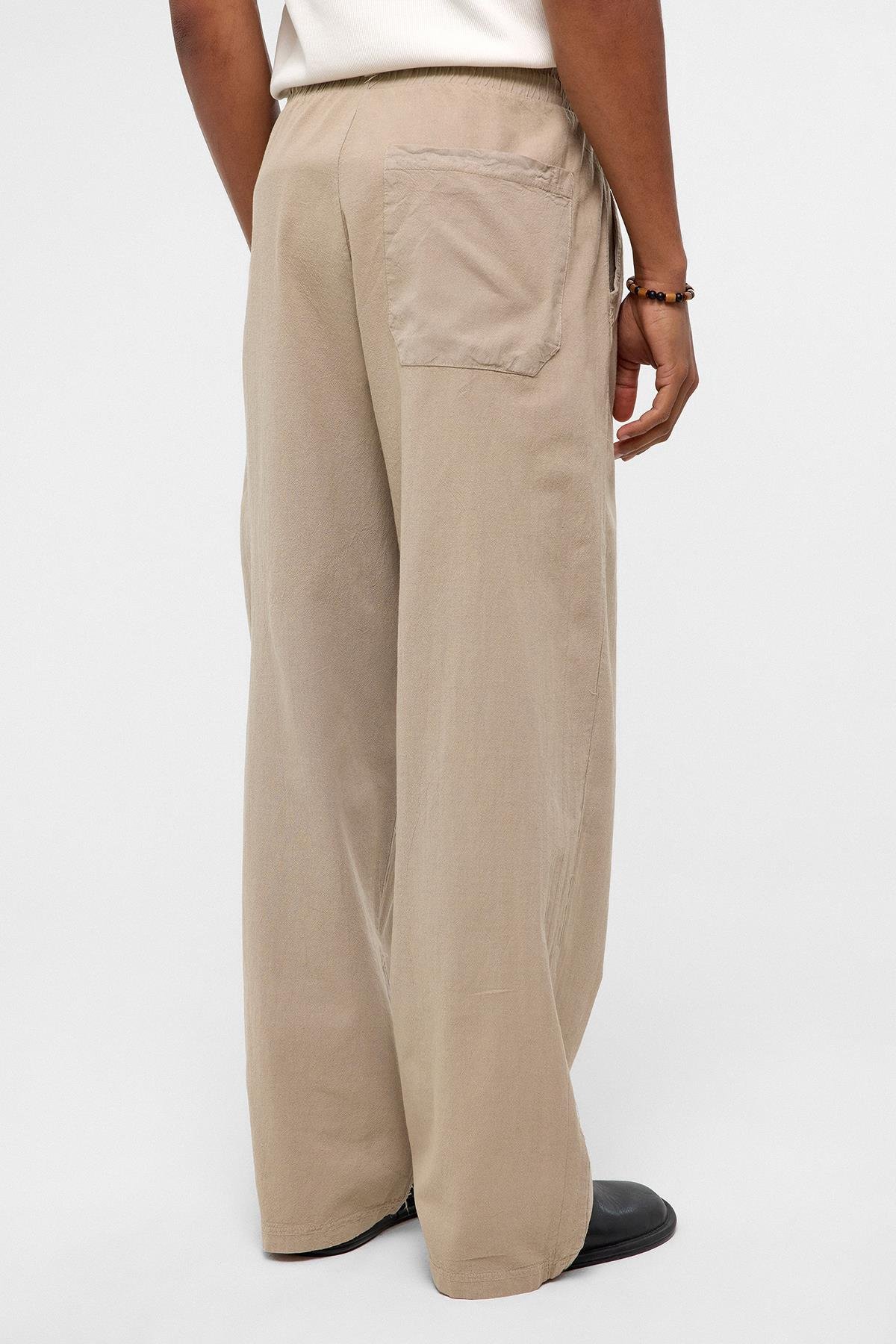 Basic Oversize Keten Takım Bej