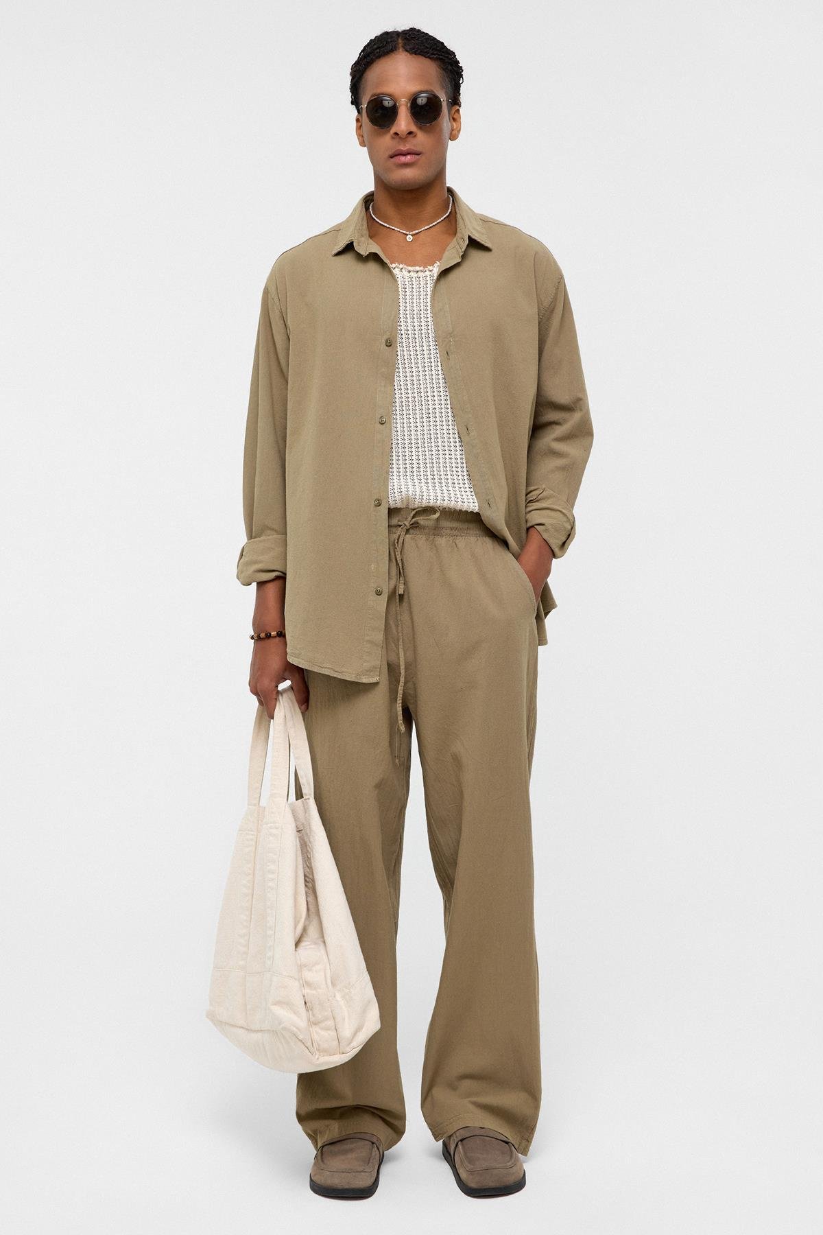 Basic Oversize Keten Takım Haki