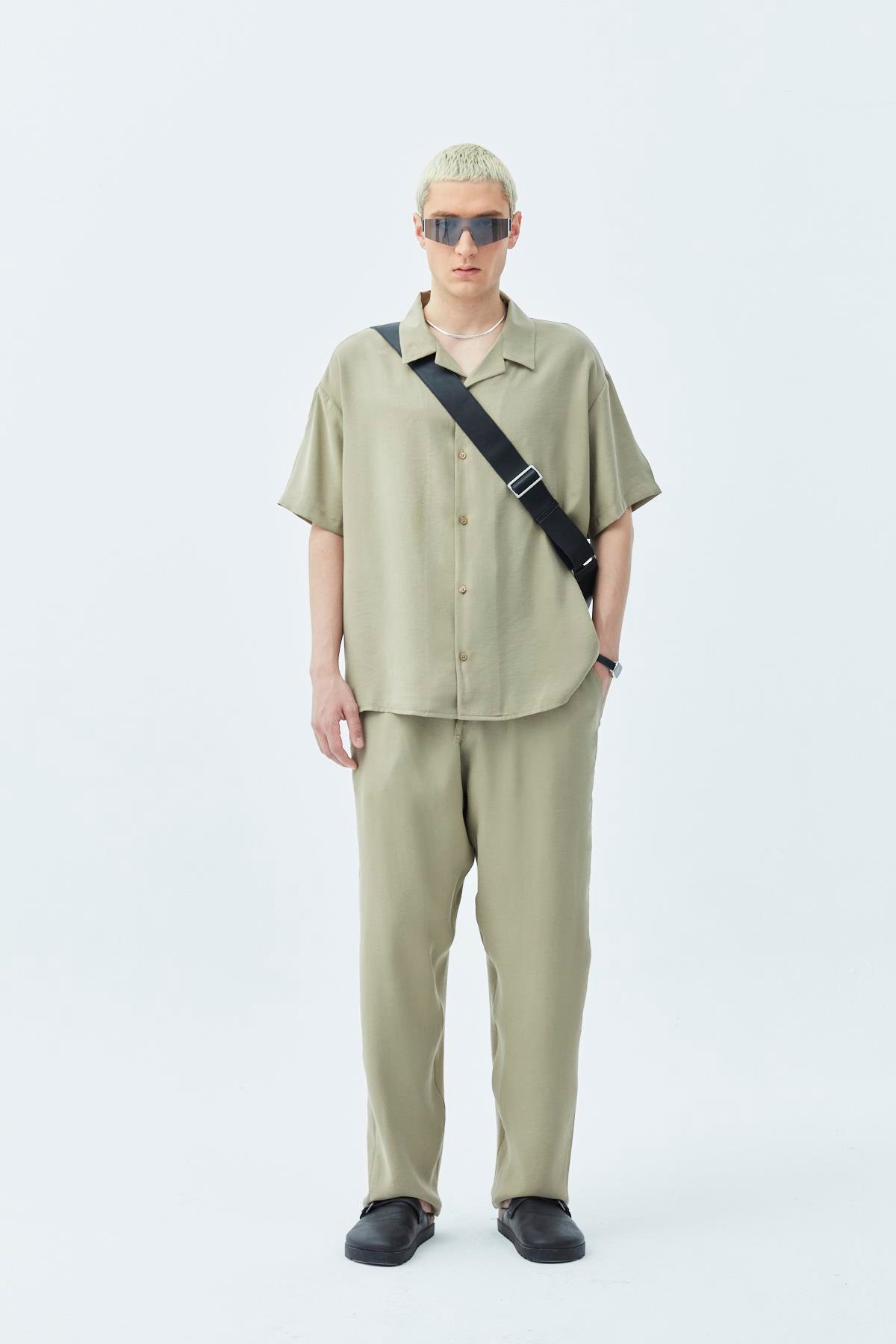 Basıc Oversize Keten Takım Haki