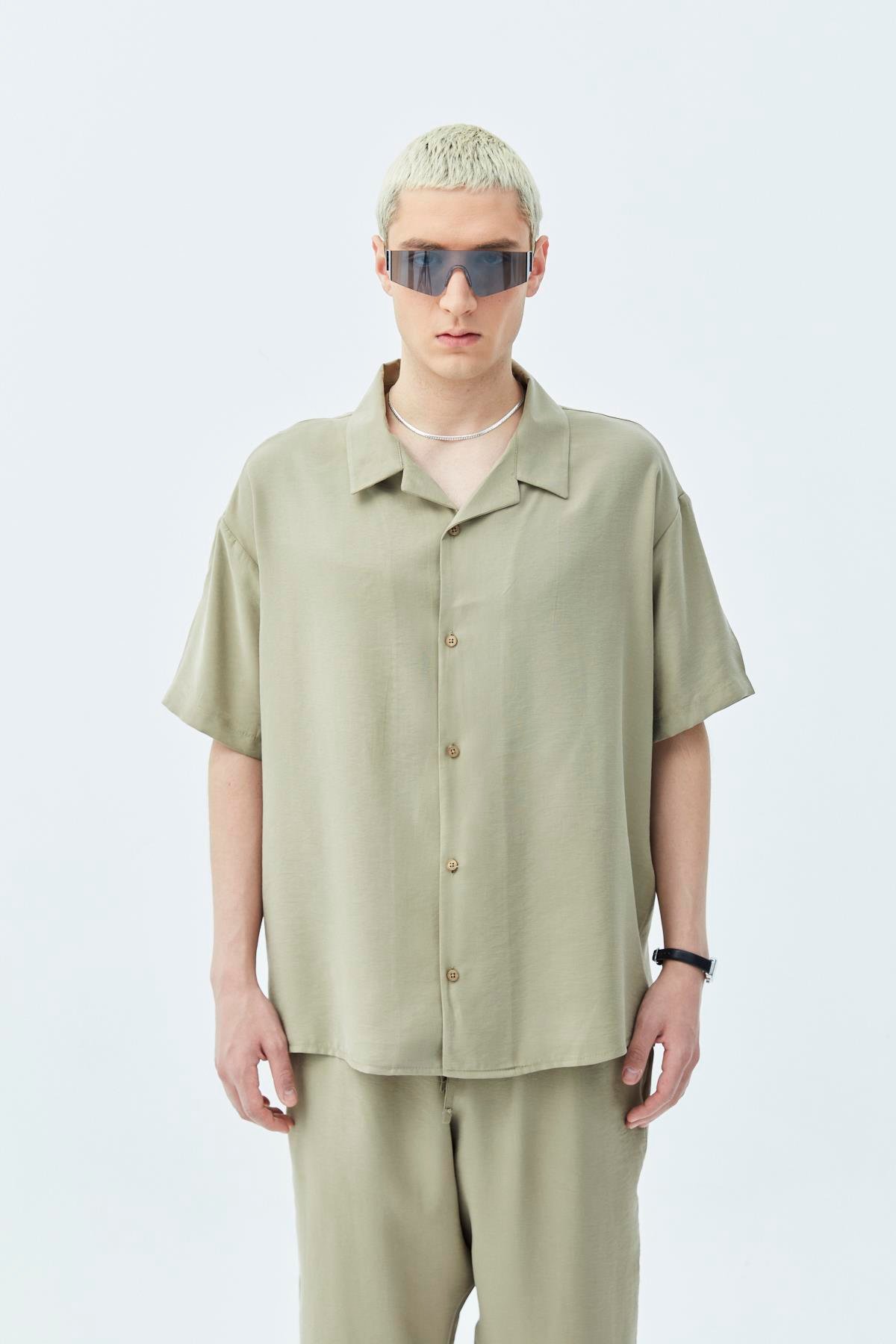 Basıc Oversize Keten Takım Haki