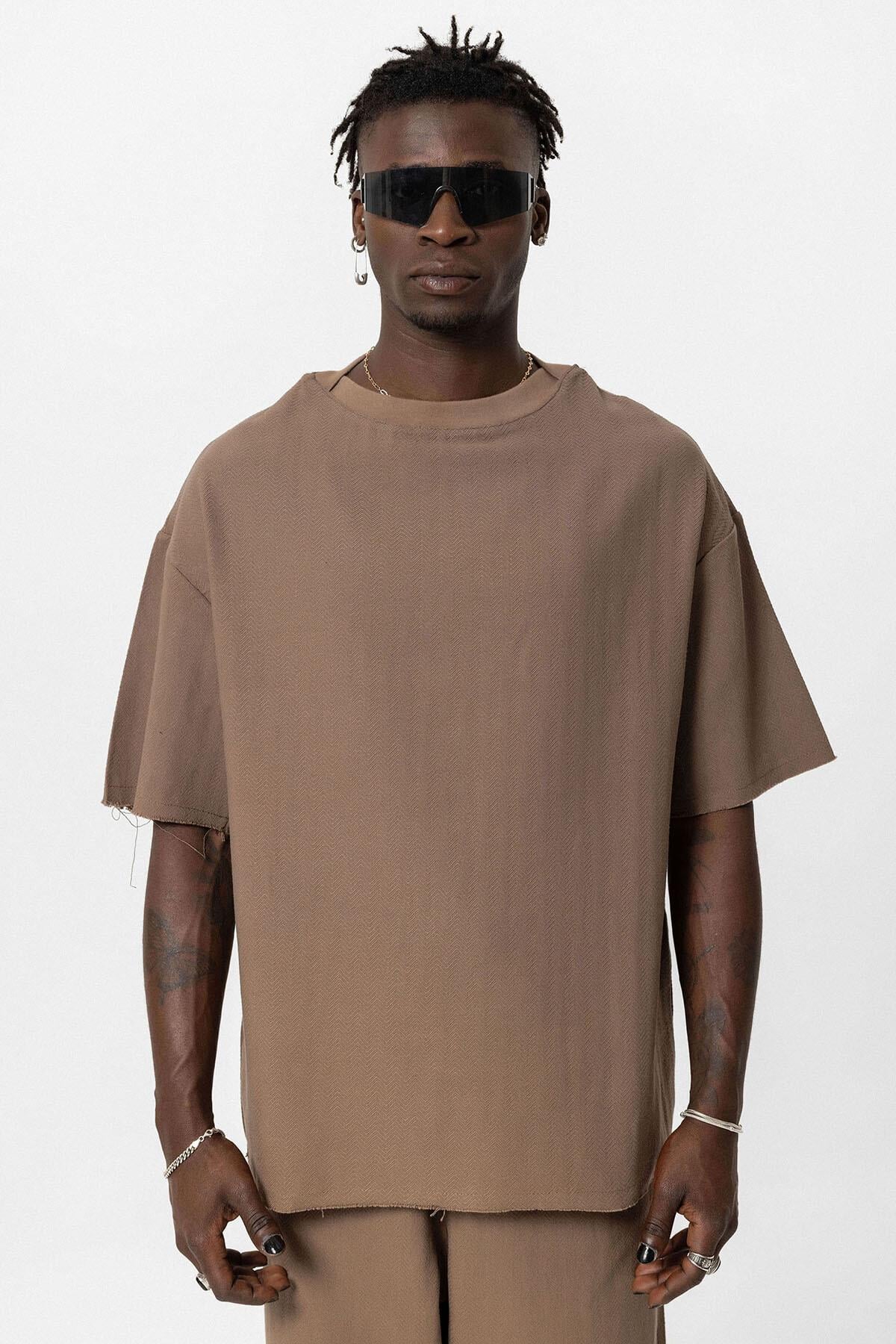 Basıc Oversize Keten Takım Kahve