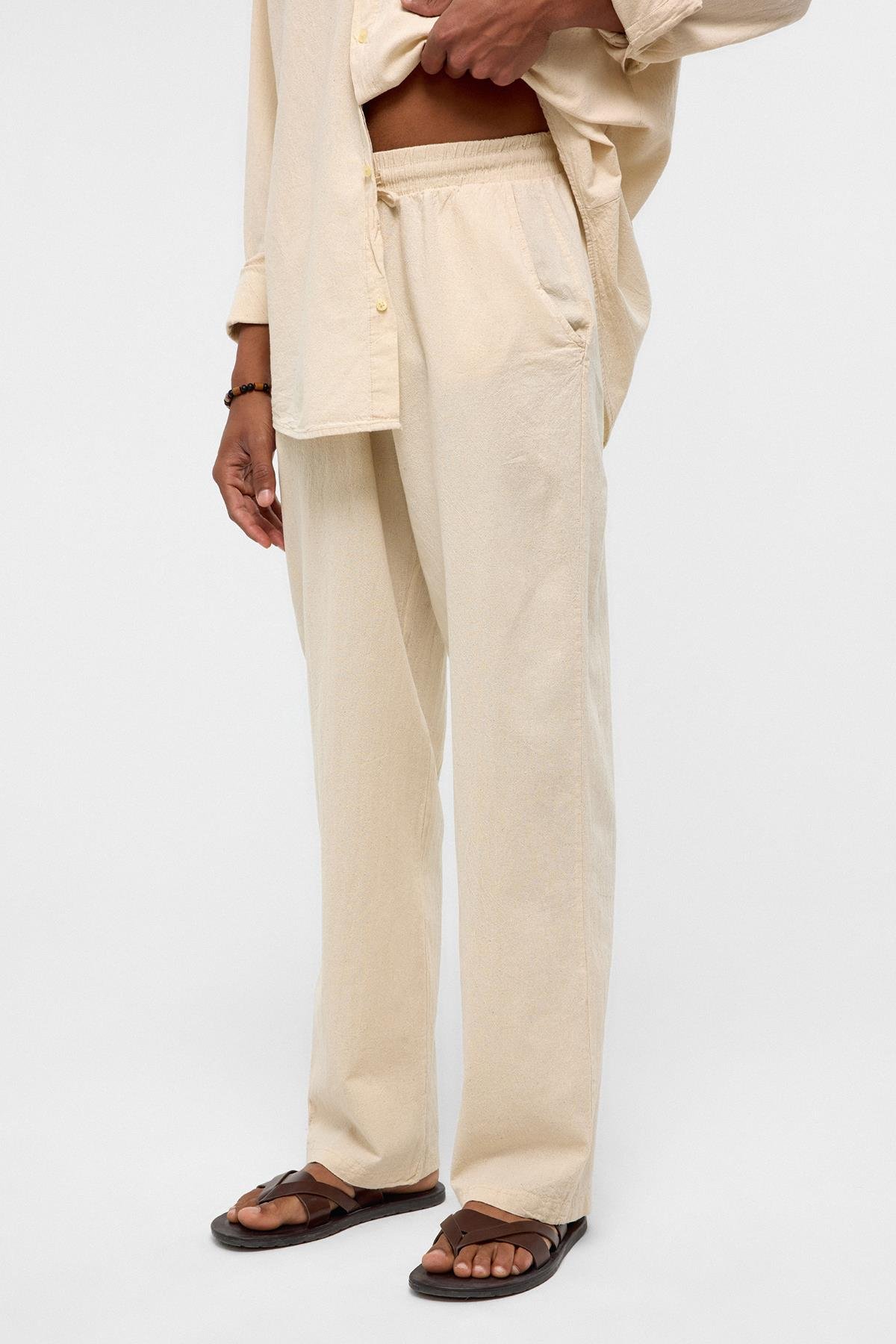 Basic Oversize Keten Takım Naturel