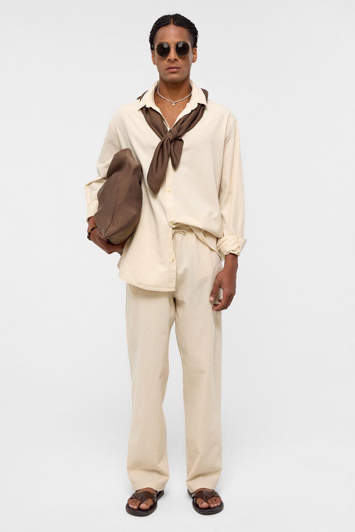 Basic Oversize Keten Takım Naturel