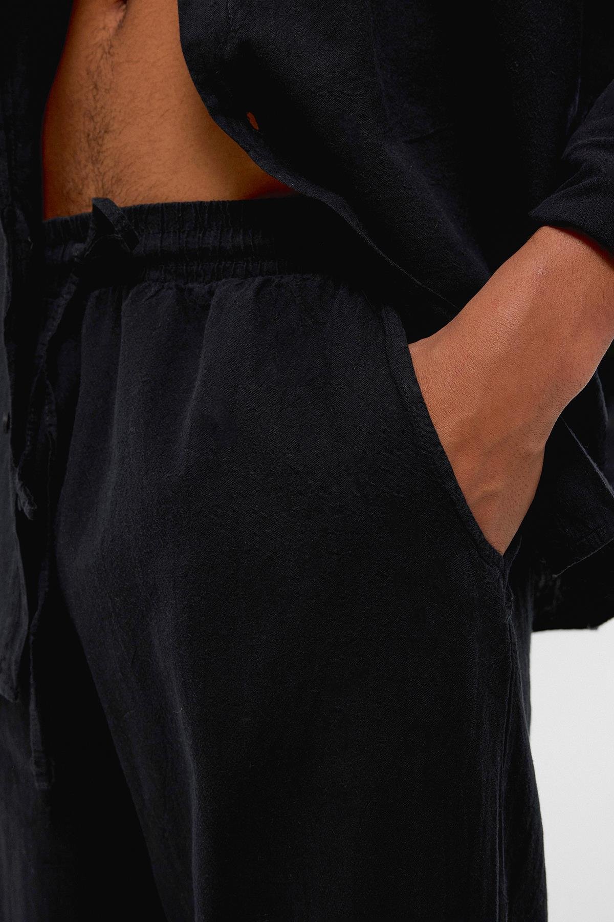 Basic Oversize Keten Takım Siyah