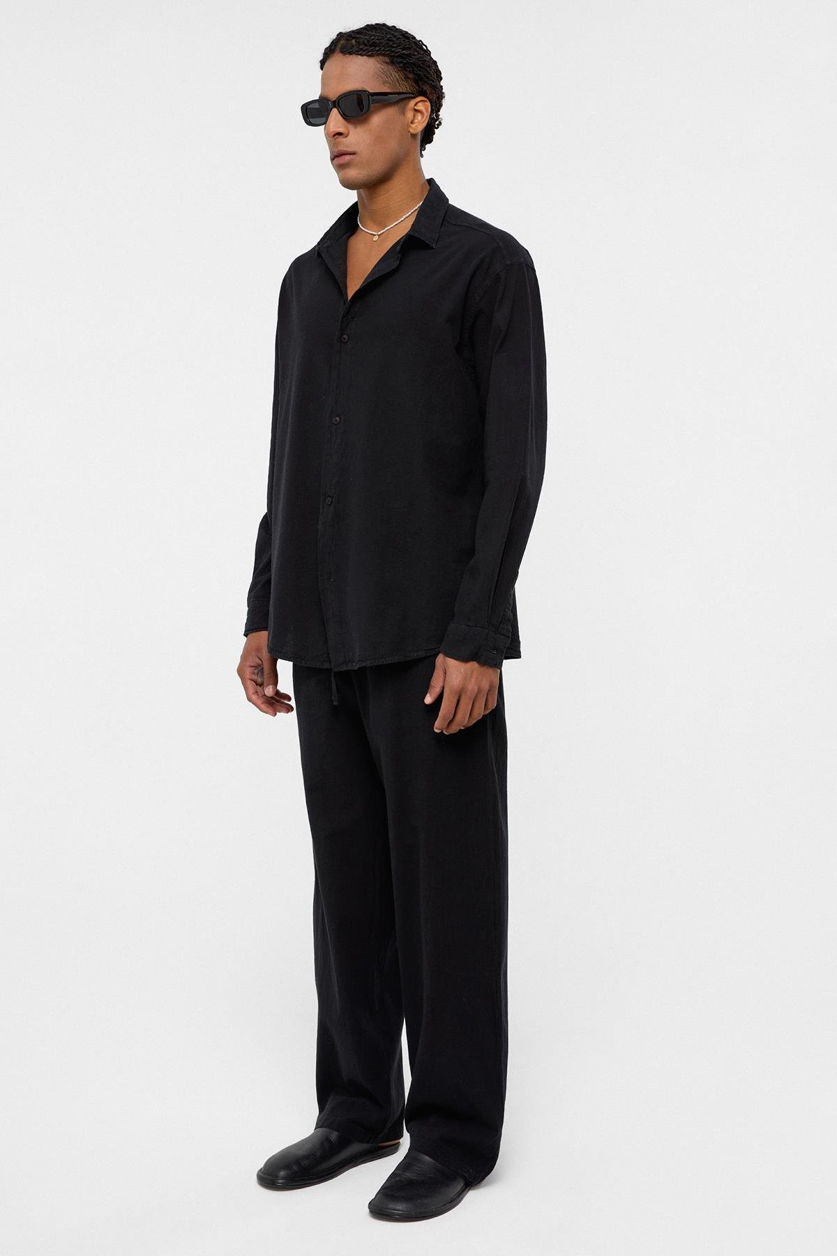 Basic Oversize Keten Takım Siyah