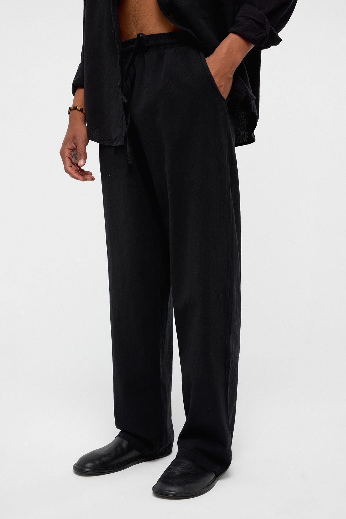 Basic Oversize Keten Takım Siyah