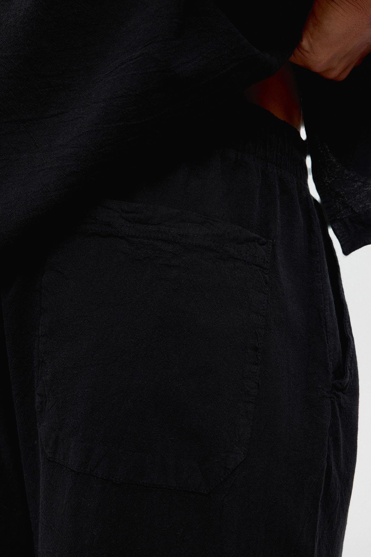 Basic Oversize Keten Takım Siyah