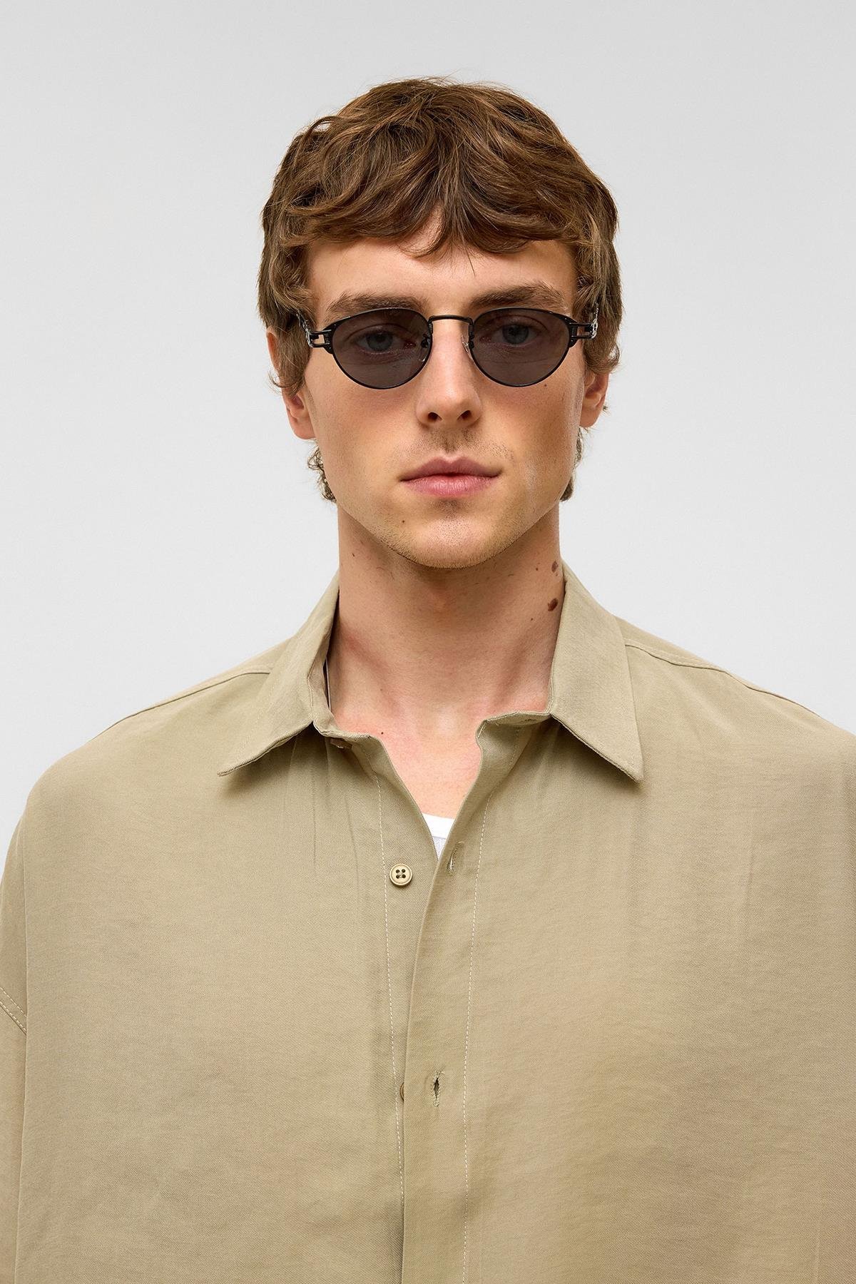 Basic Oversize Kısa Kollu Modal  Gömlek Haki