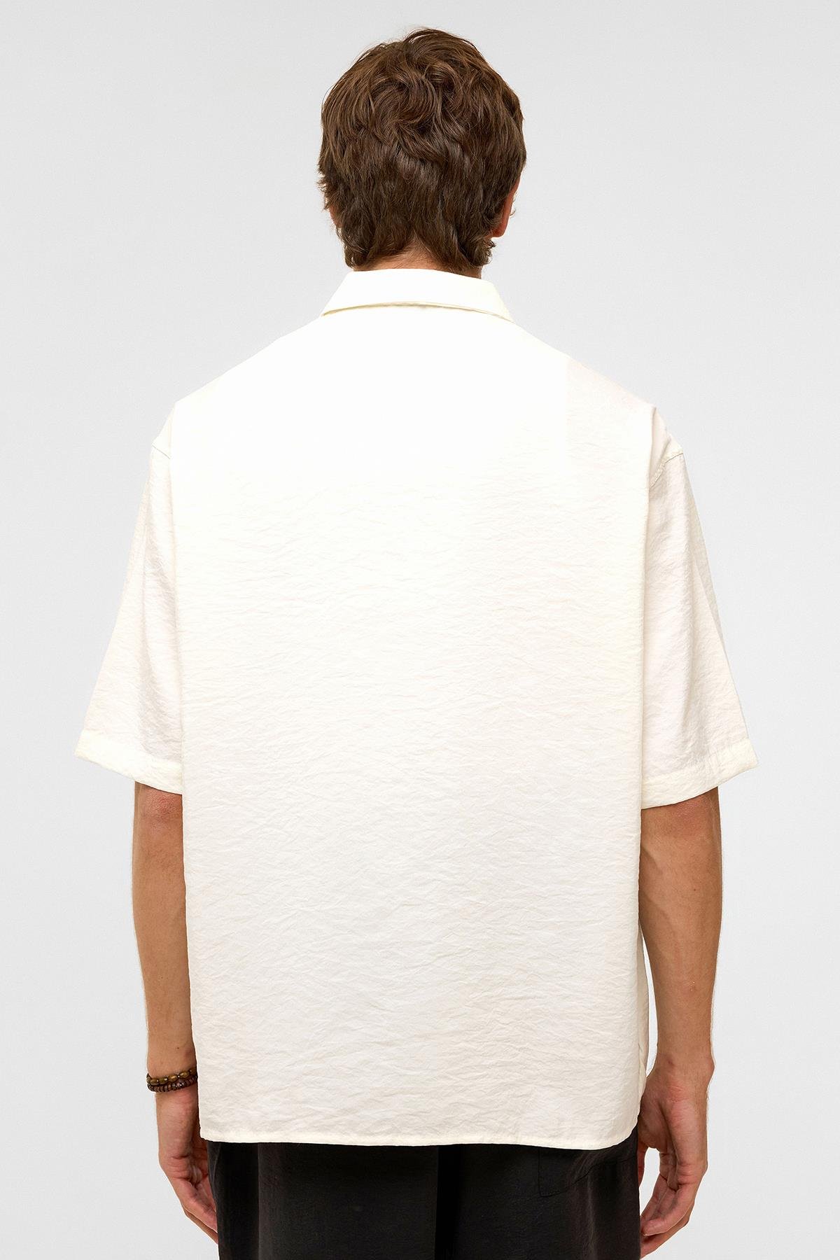 Basic Oversize Kısa Kollu Modal  Gömlek Ekru