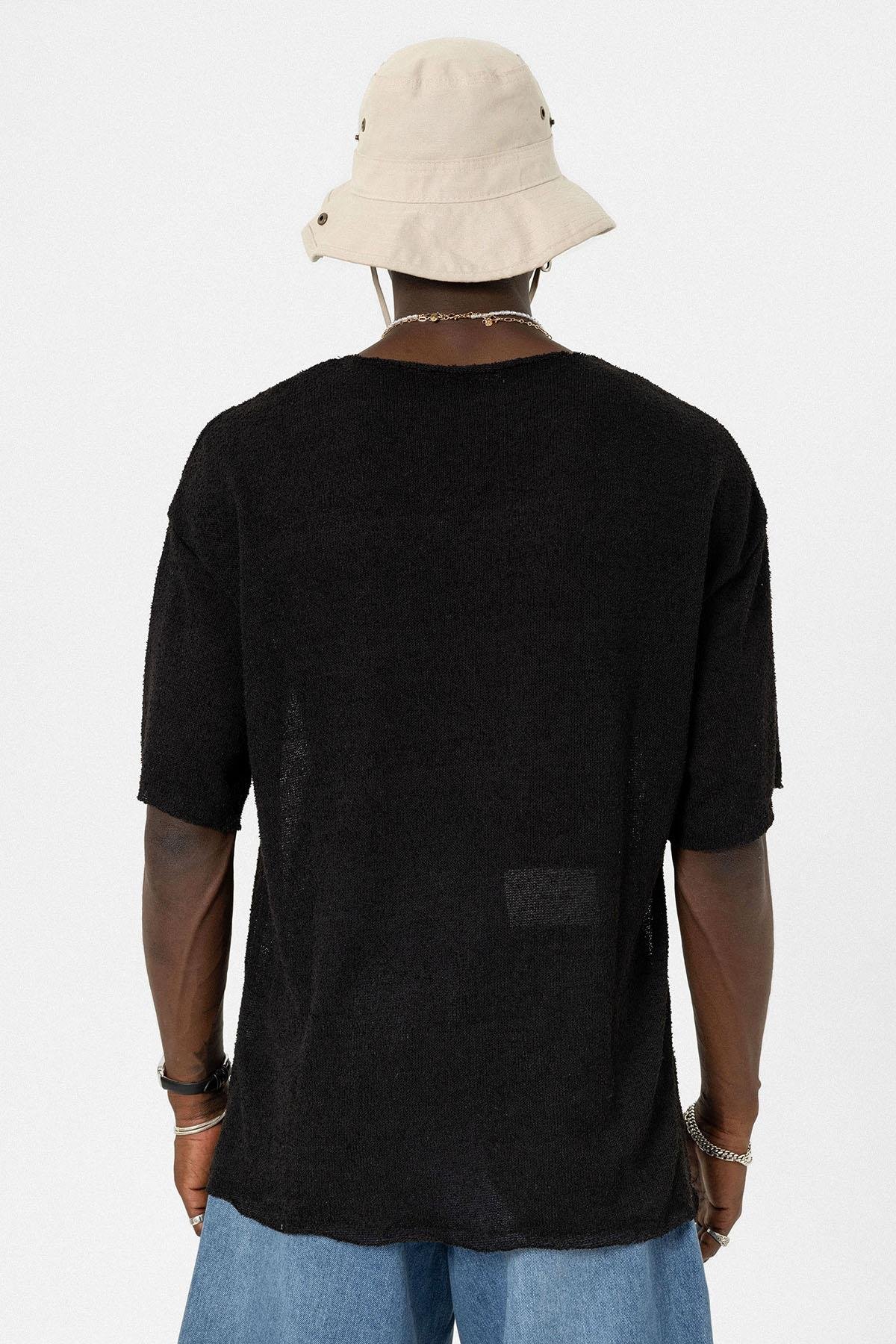 Basic Oversize Örme Triko Tişört Siyah