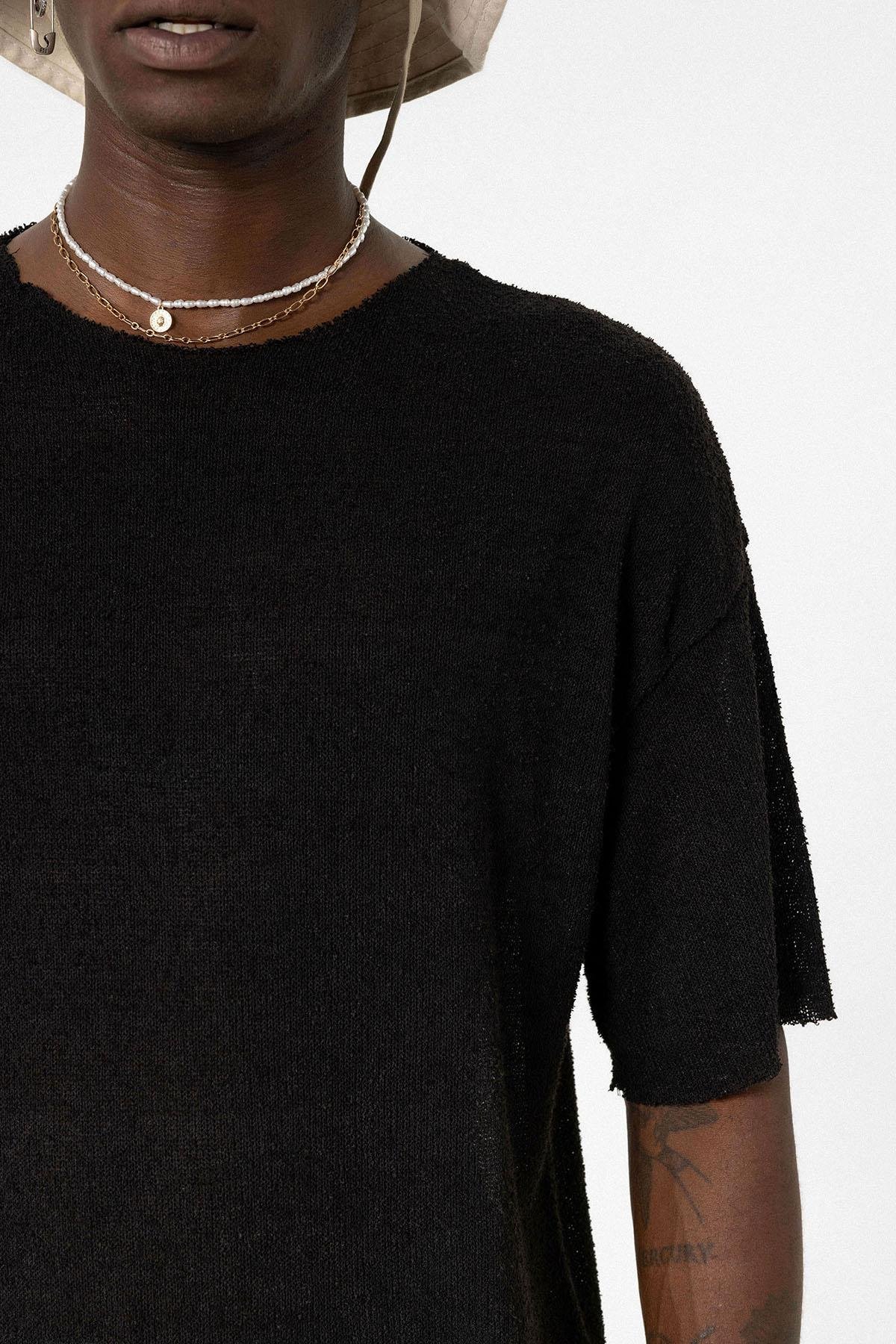 Basic Oversize Örme Triko Tişört Siyah