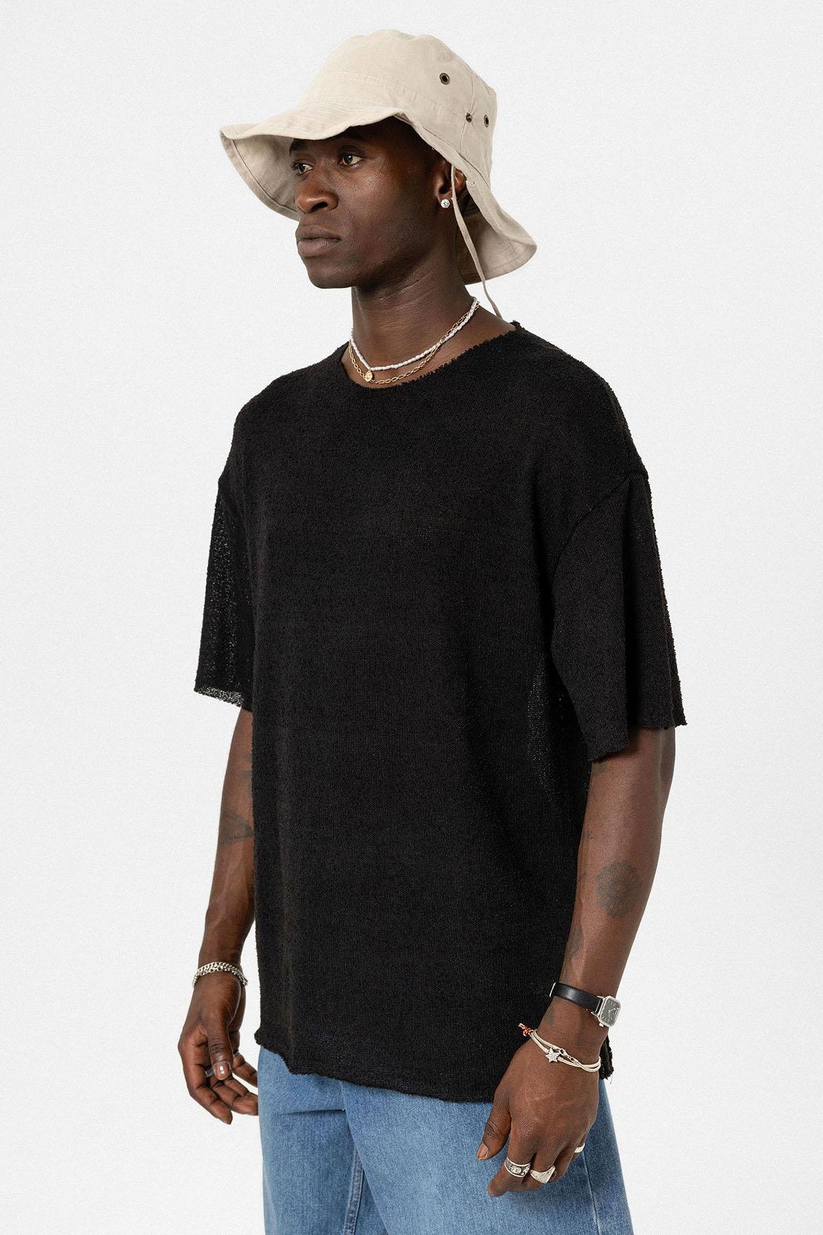 Basic Oversize Örme Triko Tişört Siyah