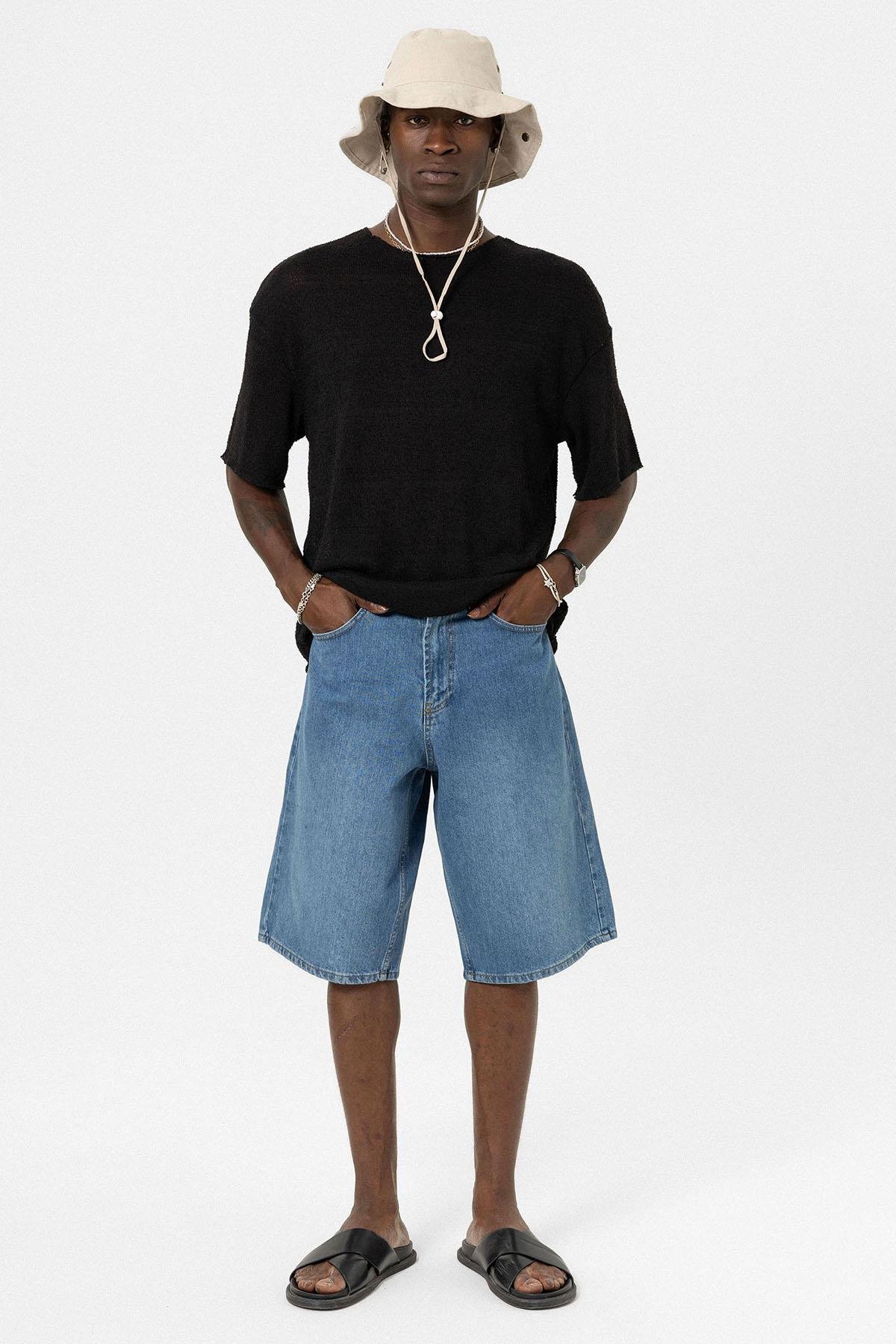 Basic Oversize Örme Triko Tişört Siyah