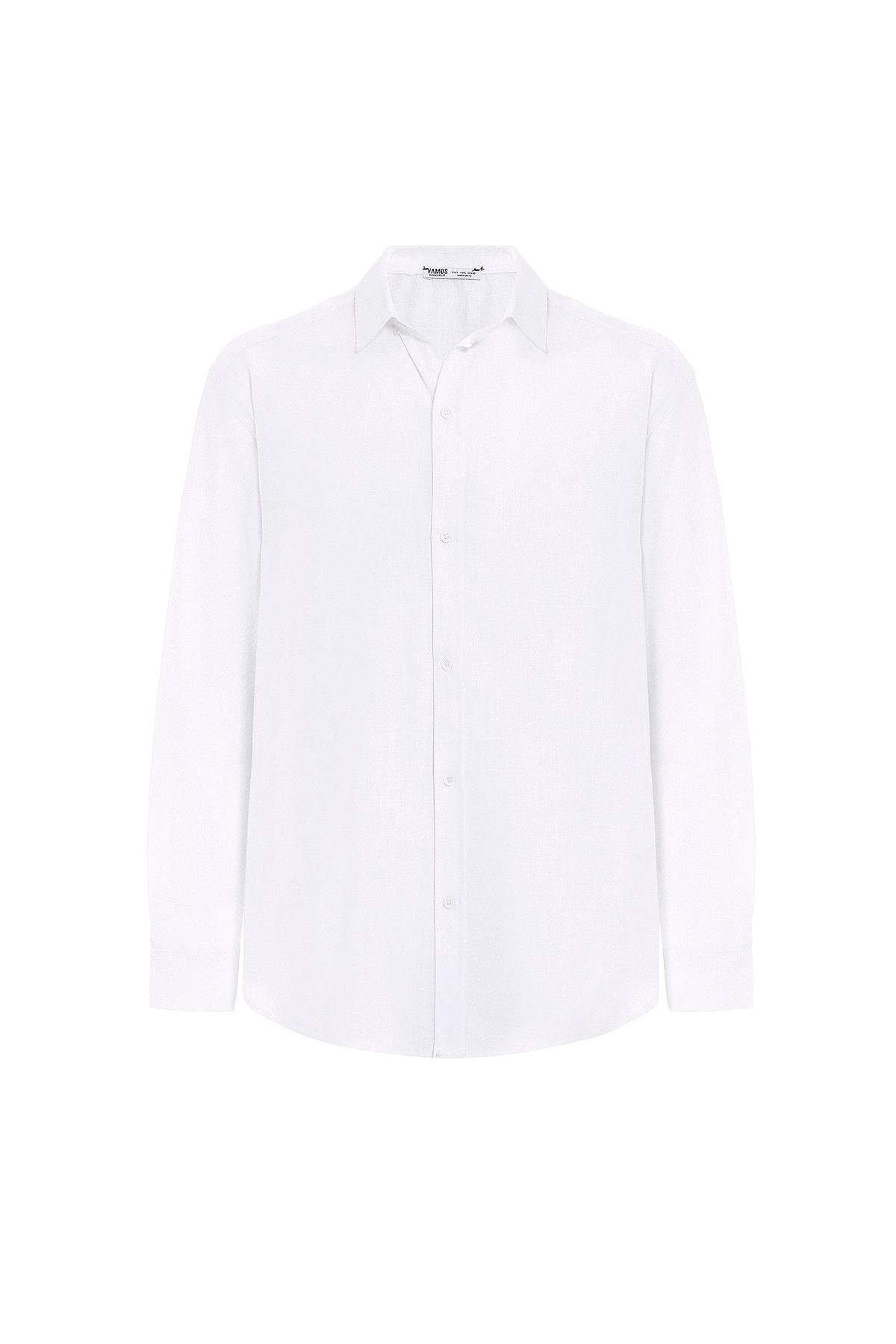 Basic Oversize Pamuk  Keten Gömlek Beyaz